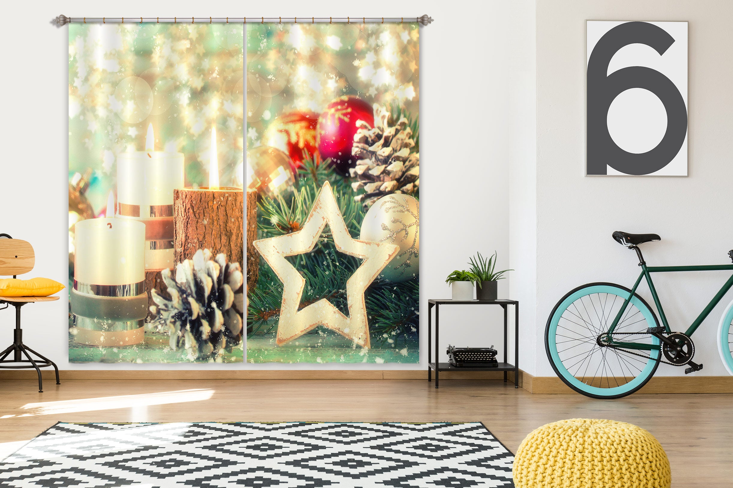 3D Five-Pointed Star Pineta 52022 Christmas Curtains Drapes Xmas