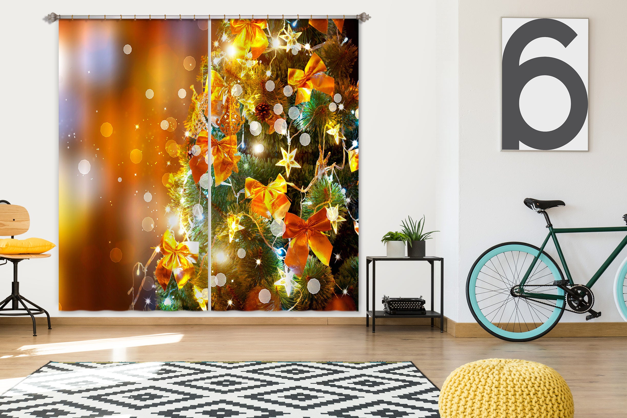 3D Tree Golden Bow 52016 Christmas Curtains Drapes Xmas