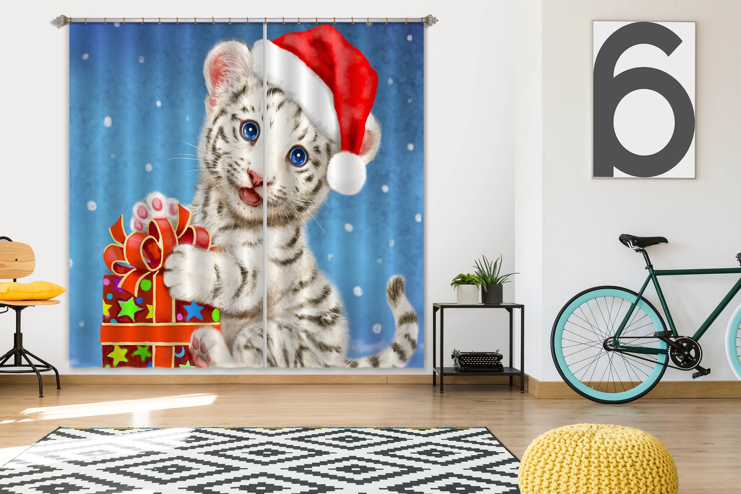 3D Christmas Gift Lion 9089 Kayomi Harai Curtain Curtains Drapes