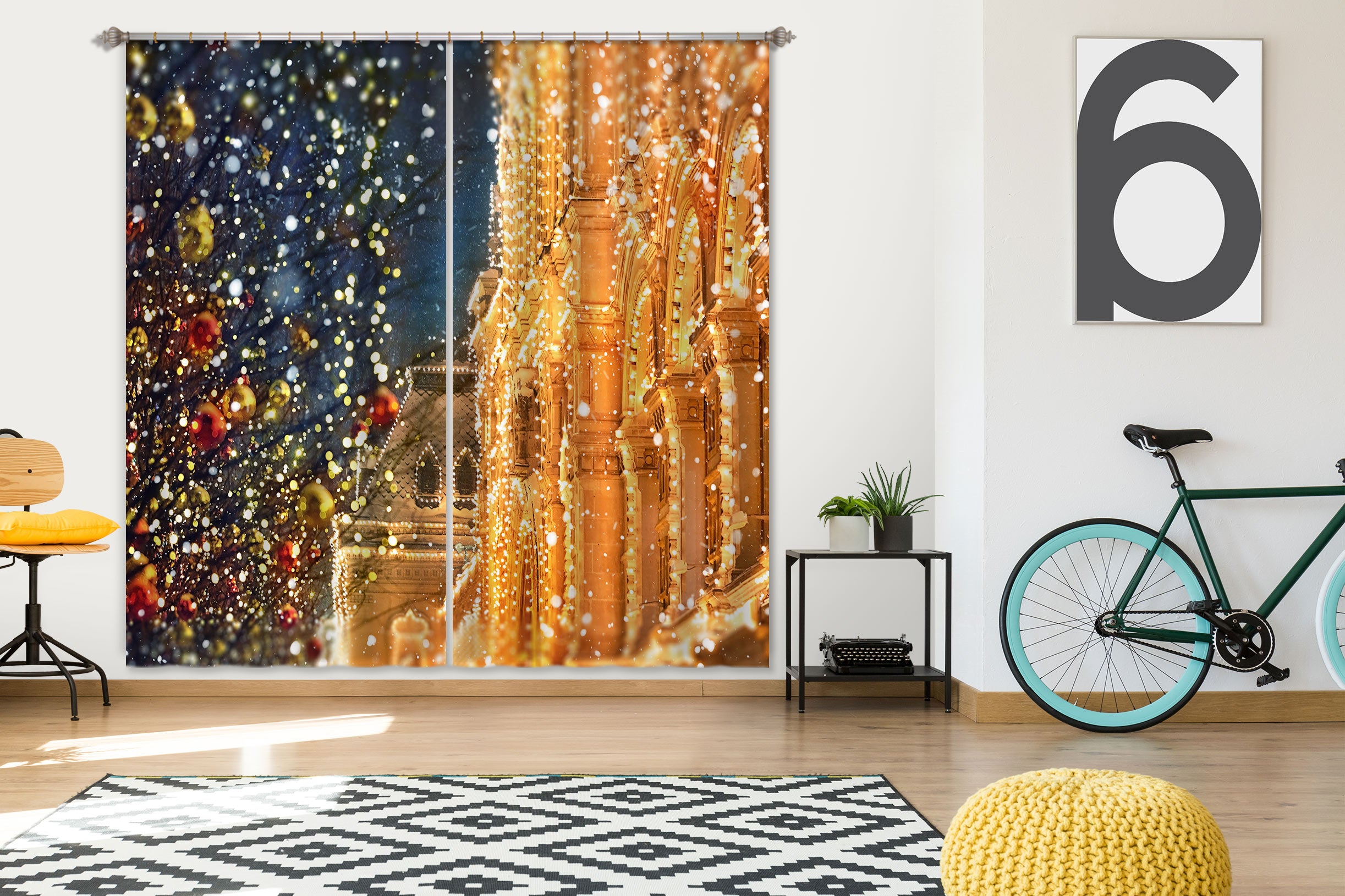3D Golden Building 52087 Christmas Curtains Drapes Xmas