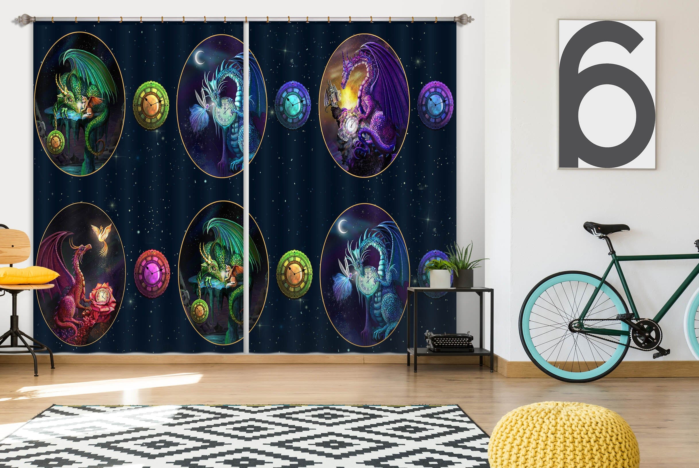 3D Dragon Egg 109 Rose Catherine Khan Curtain Curtains Drapes Curtains AJ Creativity Home 