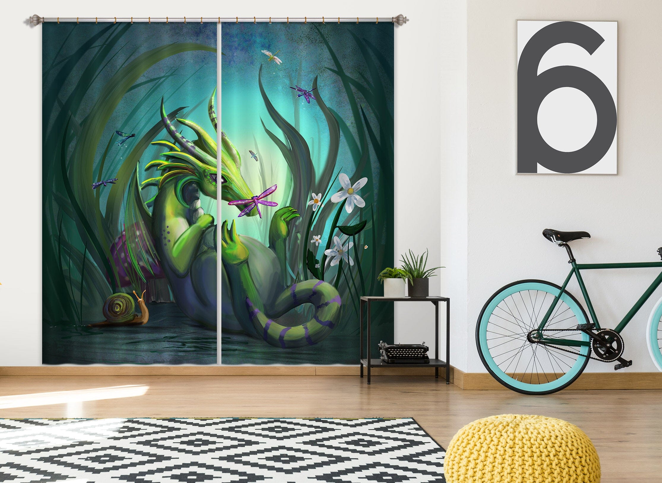 3D Green Dragon 102 Rose Catherine Khan Curtain Curtains Drapes Curtains AJ Creativity Home 