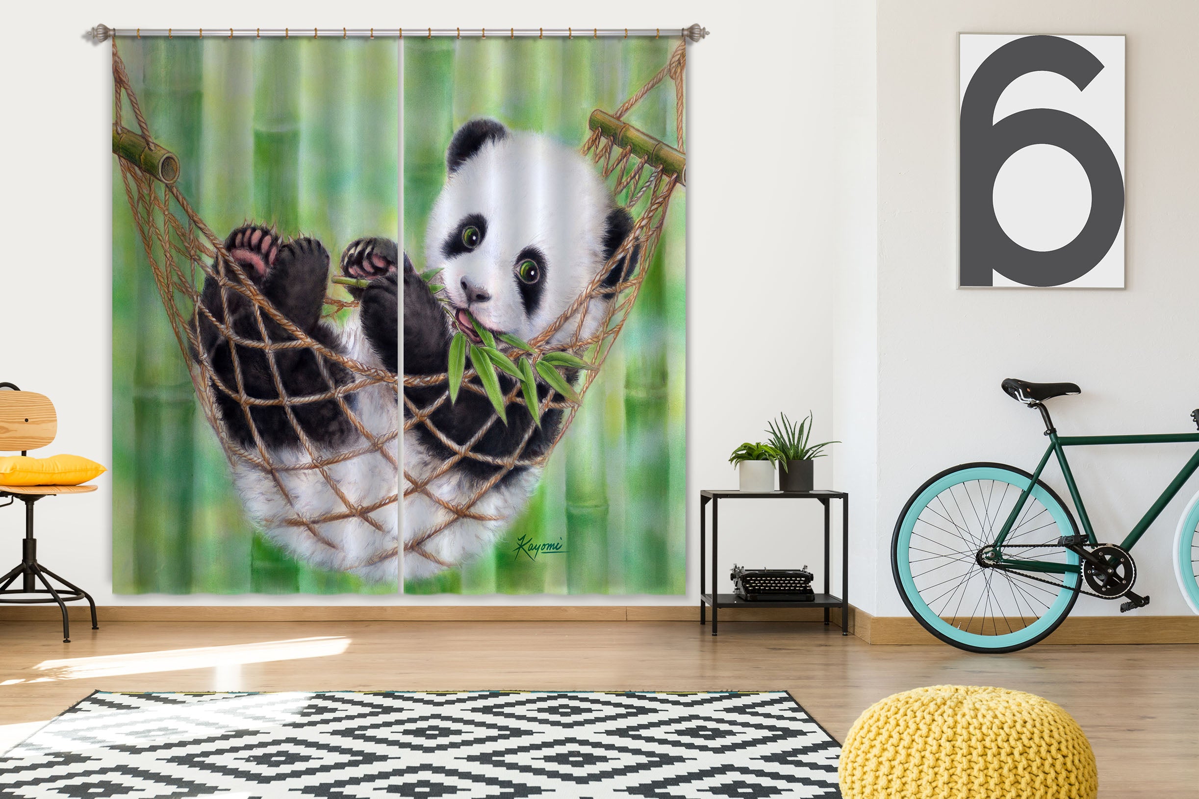 3D Cute Panda 9033 Kayomi Harai Curtain Curtains Drapes
