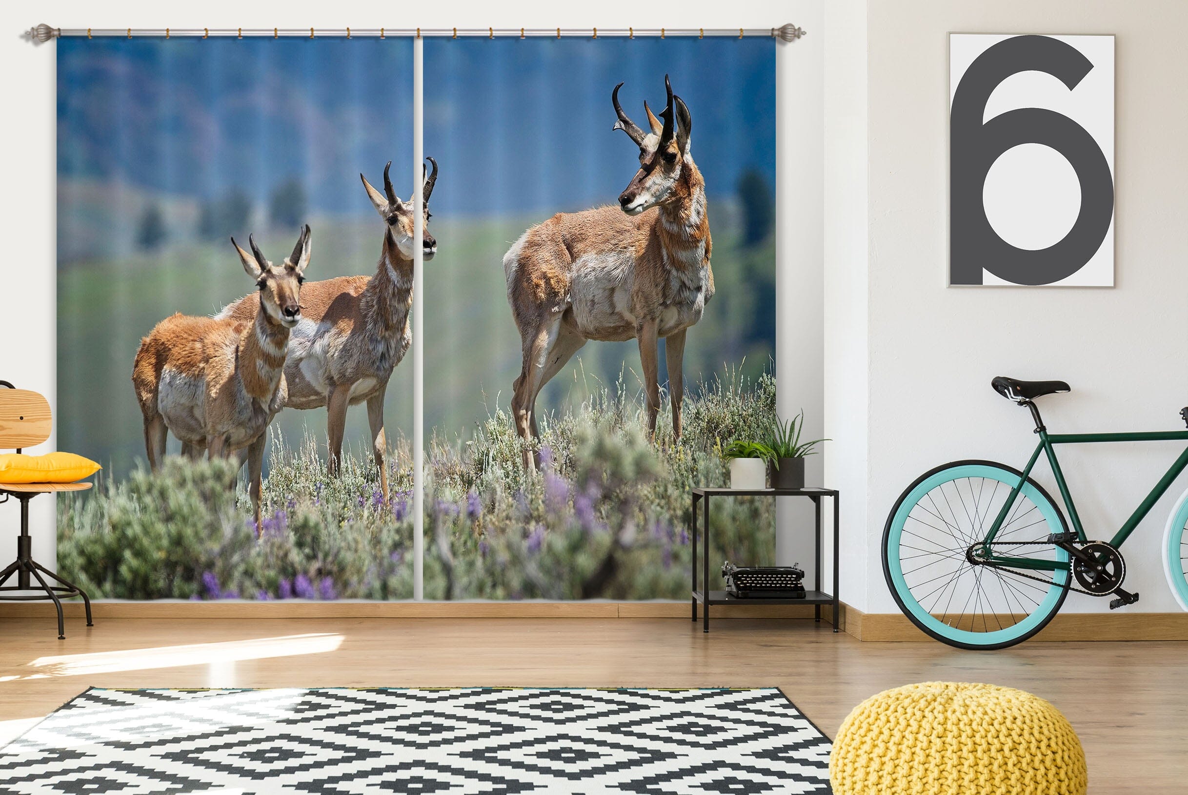3D Pronghorn Antelope 041 Kathy Barefield Curtain Curtains Drapes Curtains AJ Creativity Home 