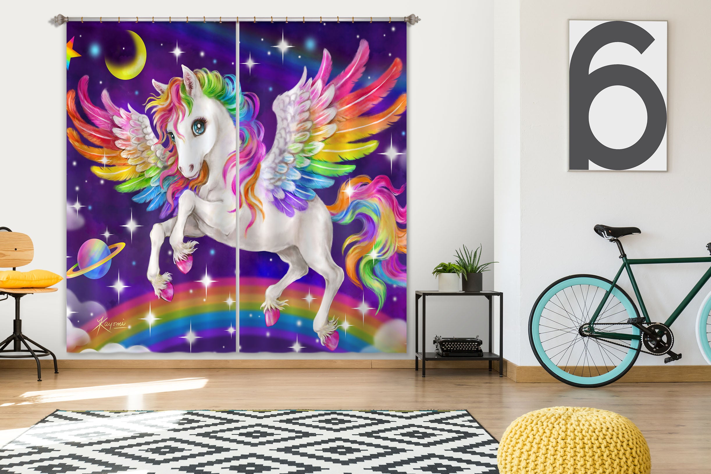 3D Unicorn Wings 9048 Kayomi Harai Curtain Curtains Drapes