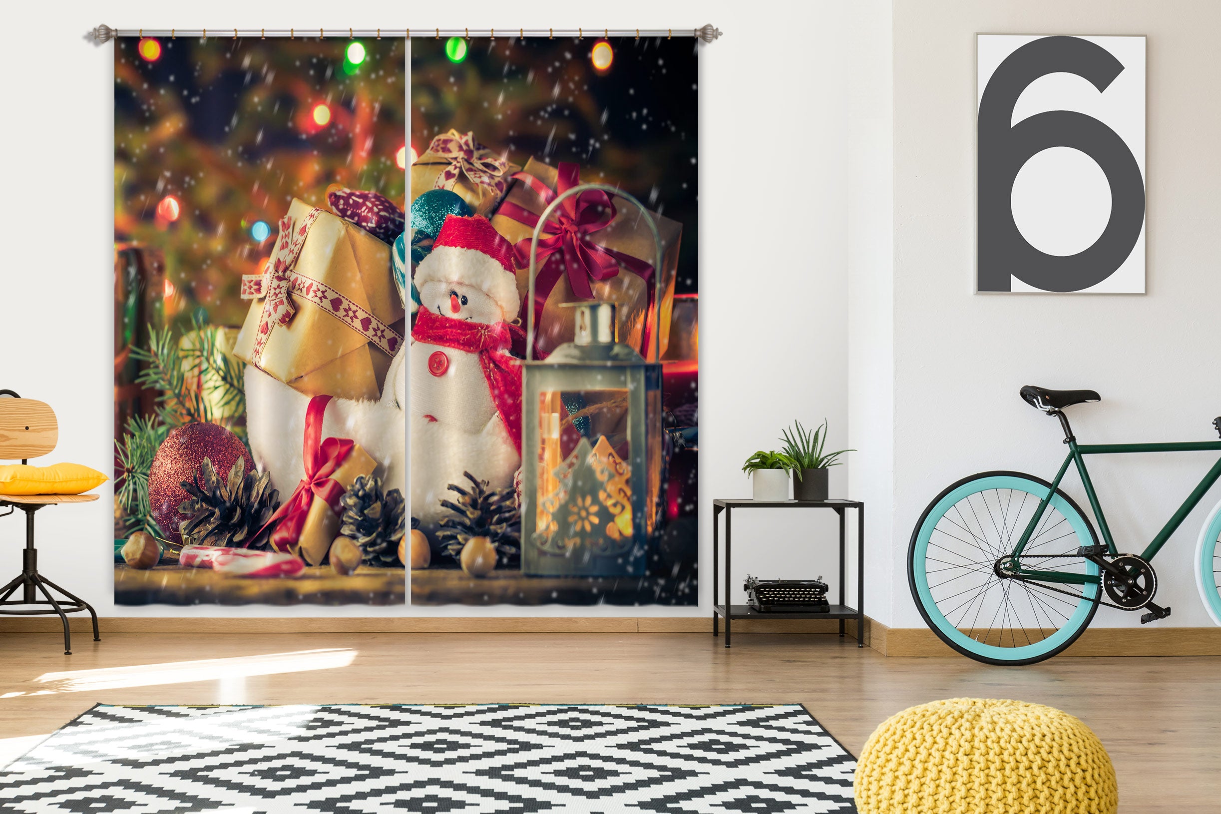 3D Snowman Doll Pile Of Gifts 52029 Christmas Curtains Drapes Xmas