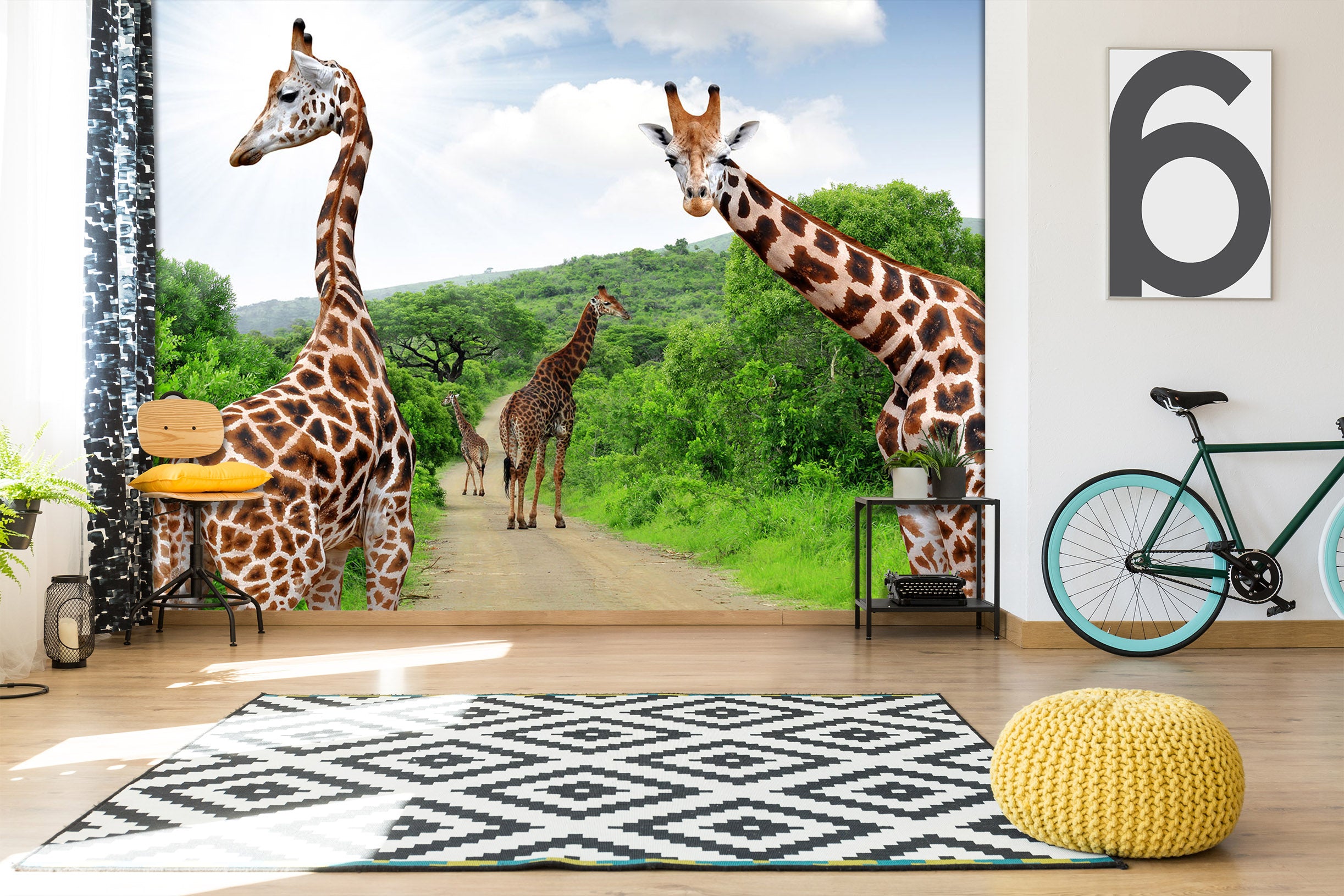 3D Giraffe Forest 279 Wall Murals