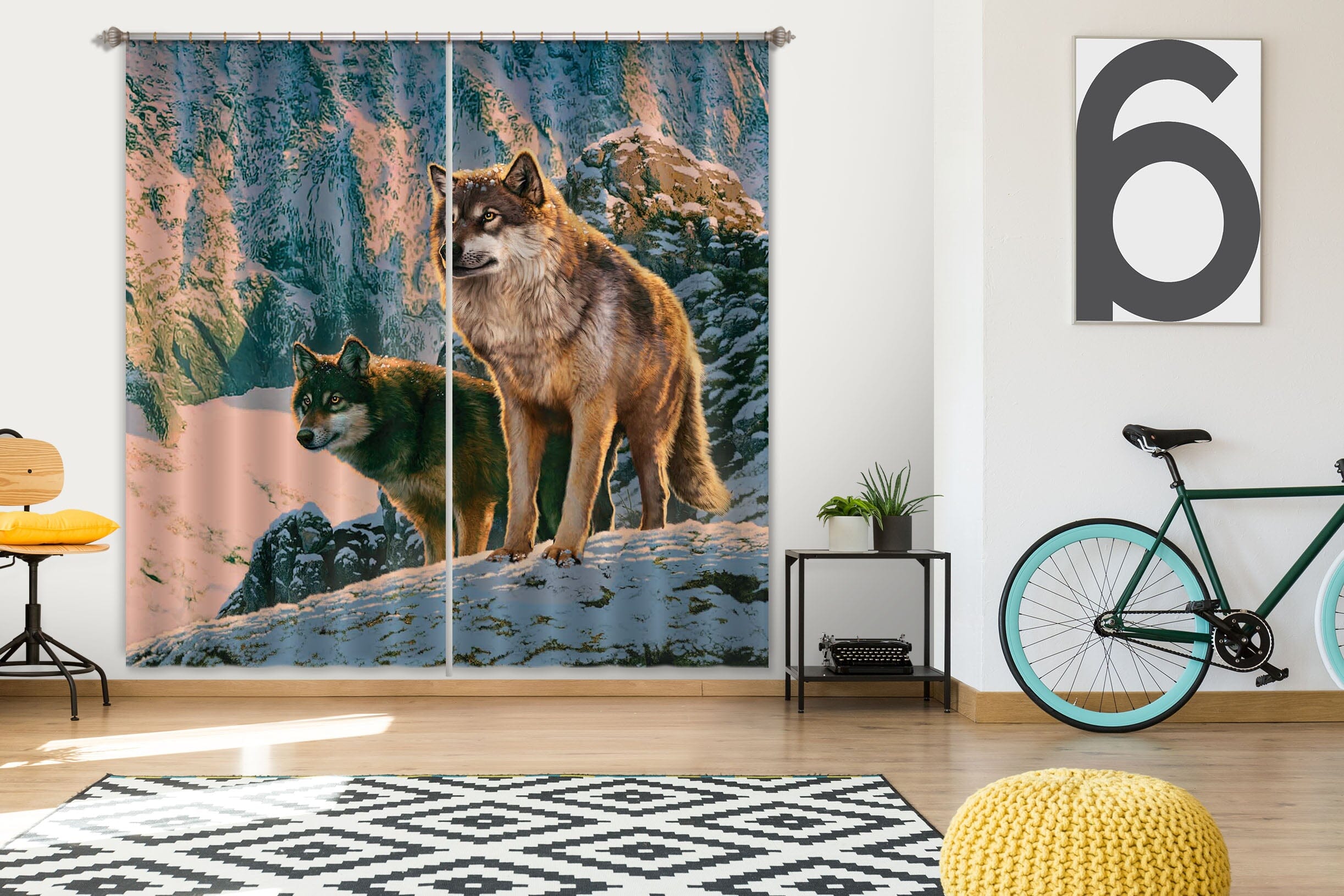3D Wolf 094 Vincent Hie Curtain Curtains Drapes Curtains AJ Creativity Home 