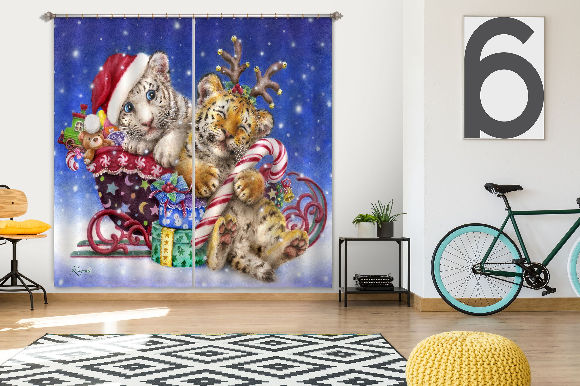 3D Christmas Lion Tiger 9056 Kayomi Harai Curtain Curtains Drapes