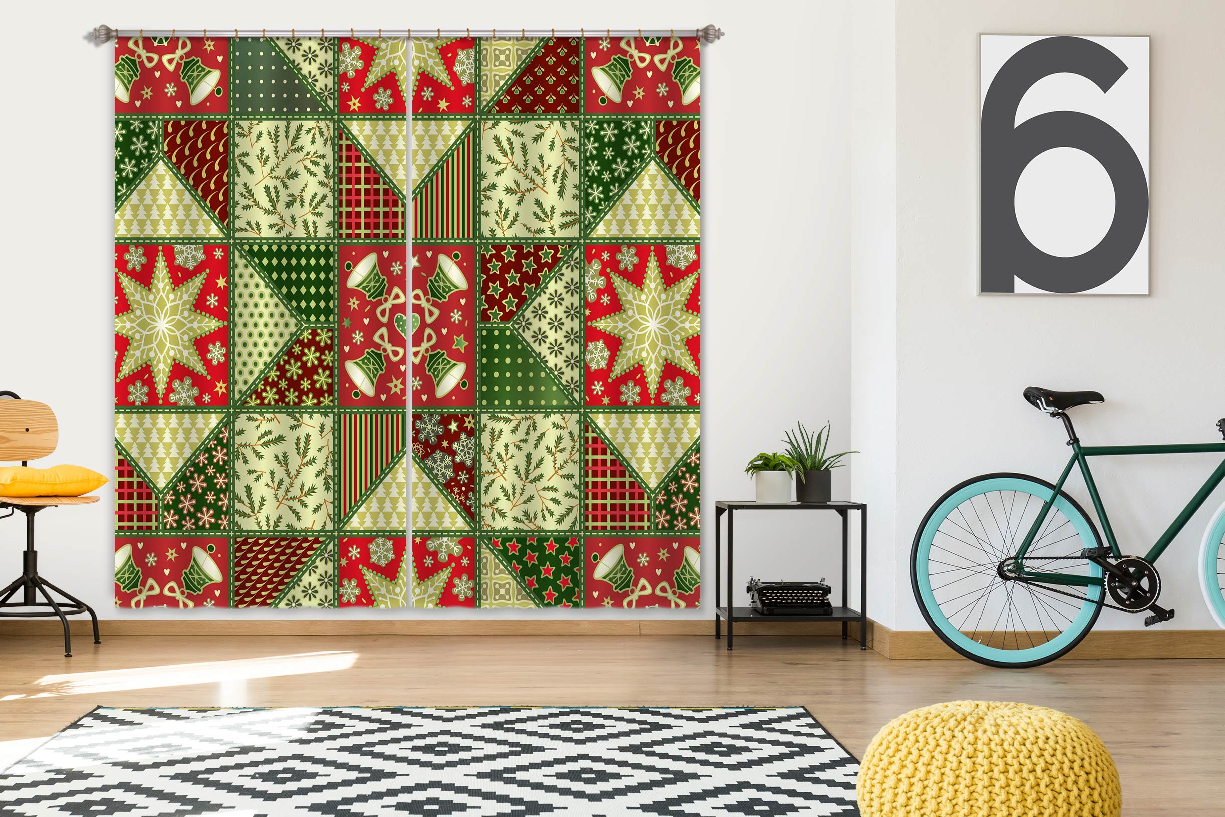 3D Red Green Pattern 52052 Christmas Curtains Drapes Xmas
