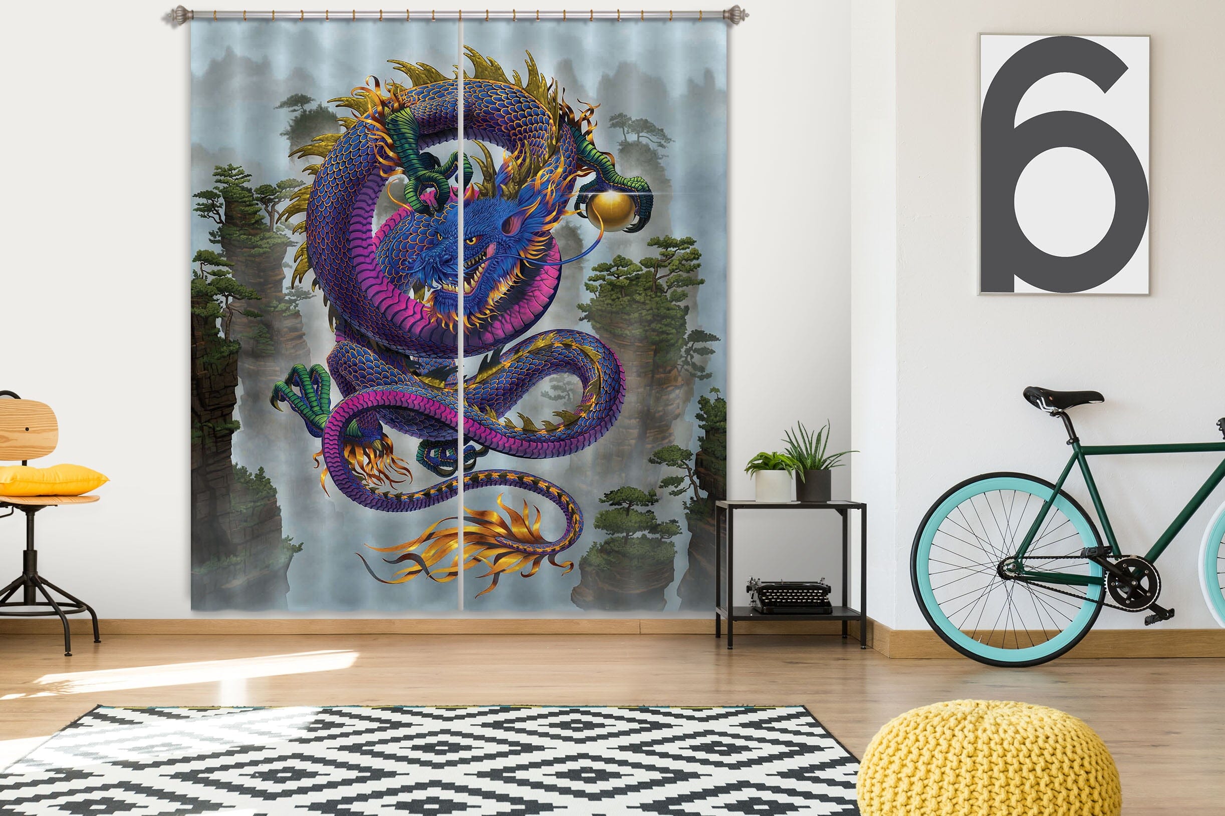 3D Good Fortune Dragon Def 040 Vincent Hie Curtain Curtains Drapes Curtains AJ Creativity Home 