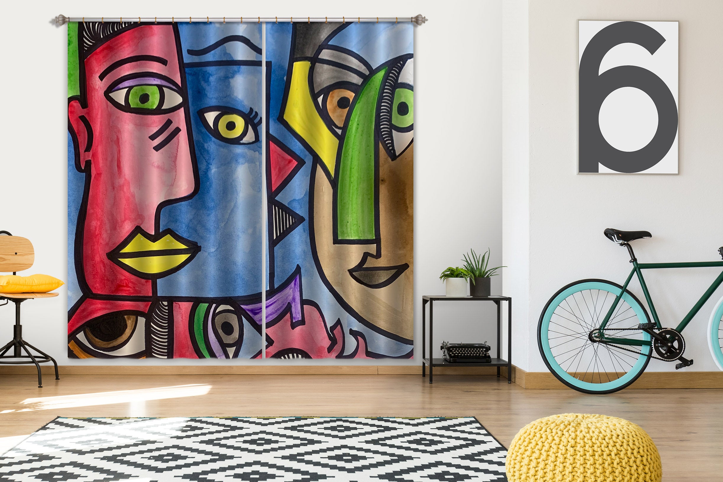 3D Abstract Caricature 385 Jacqueline Reynoso Curtain Curtains Drapes