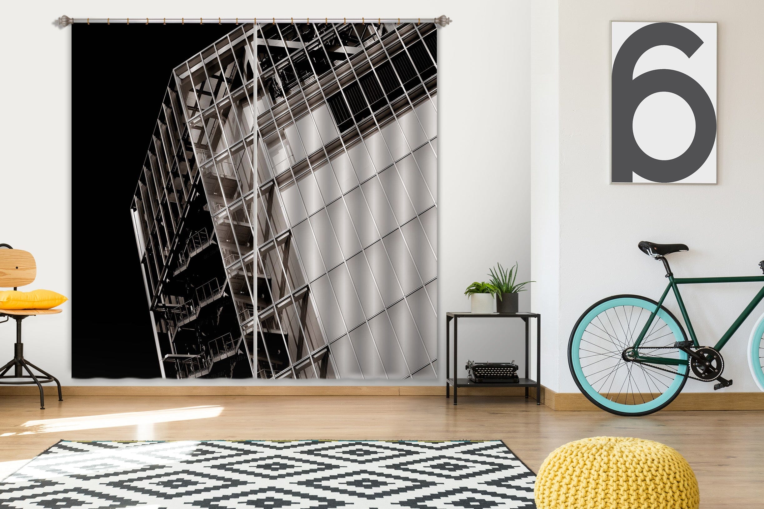 3D Dangerous Building 047 Noirblanc777 Curtain Curtains Drapes Curtains AJ Creativity Home 