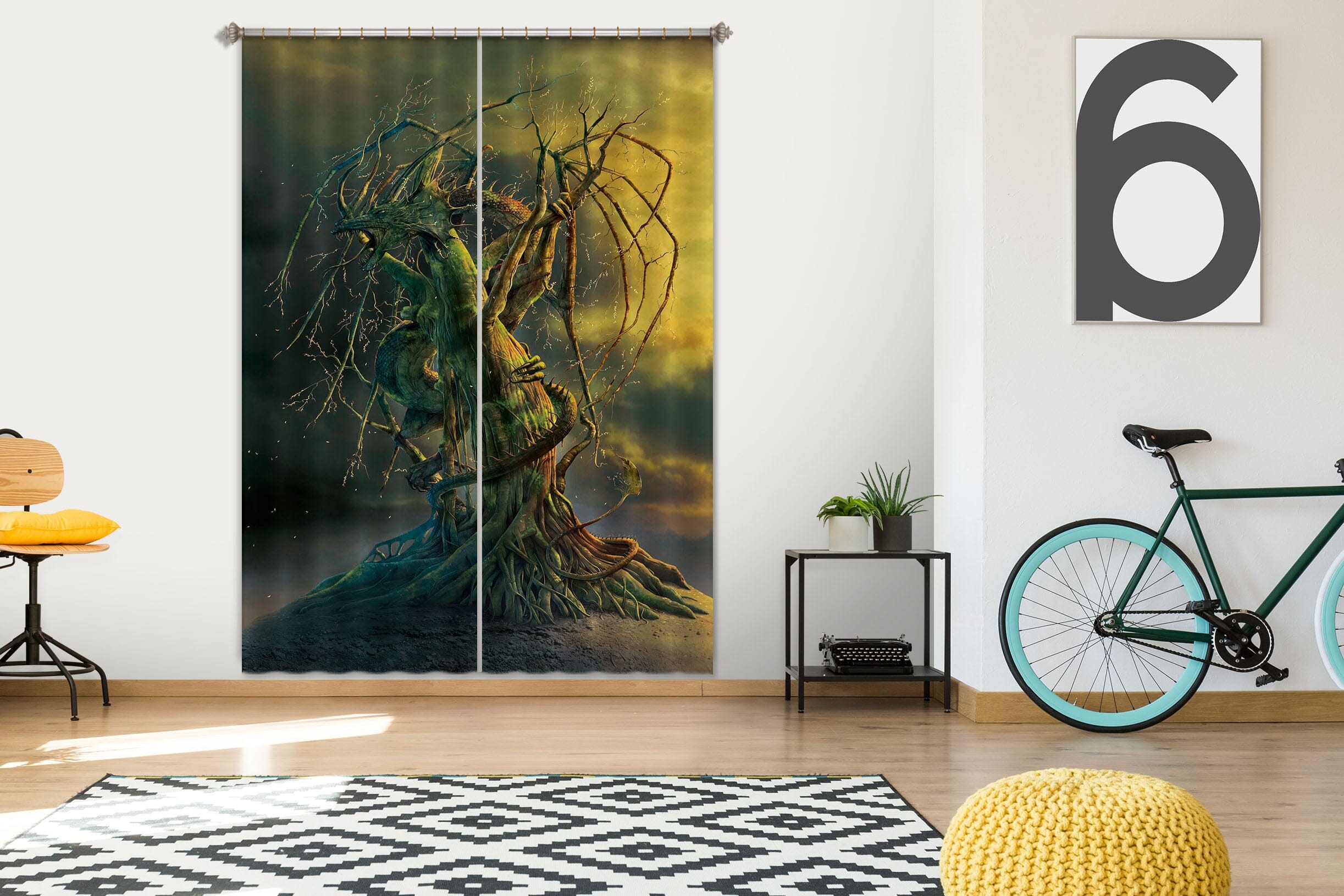 3D Tree Dragon 085 Vincent Hie Curtain Curtains Drapes Curtains AJ Creativity Home 