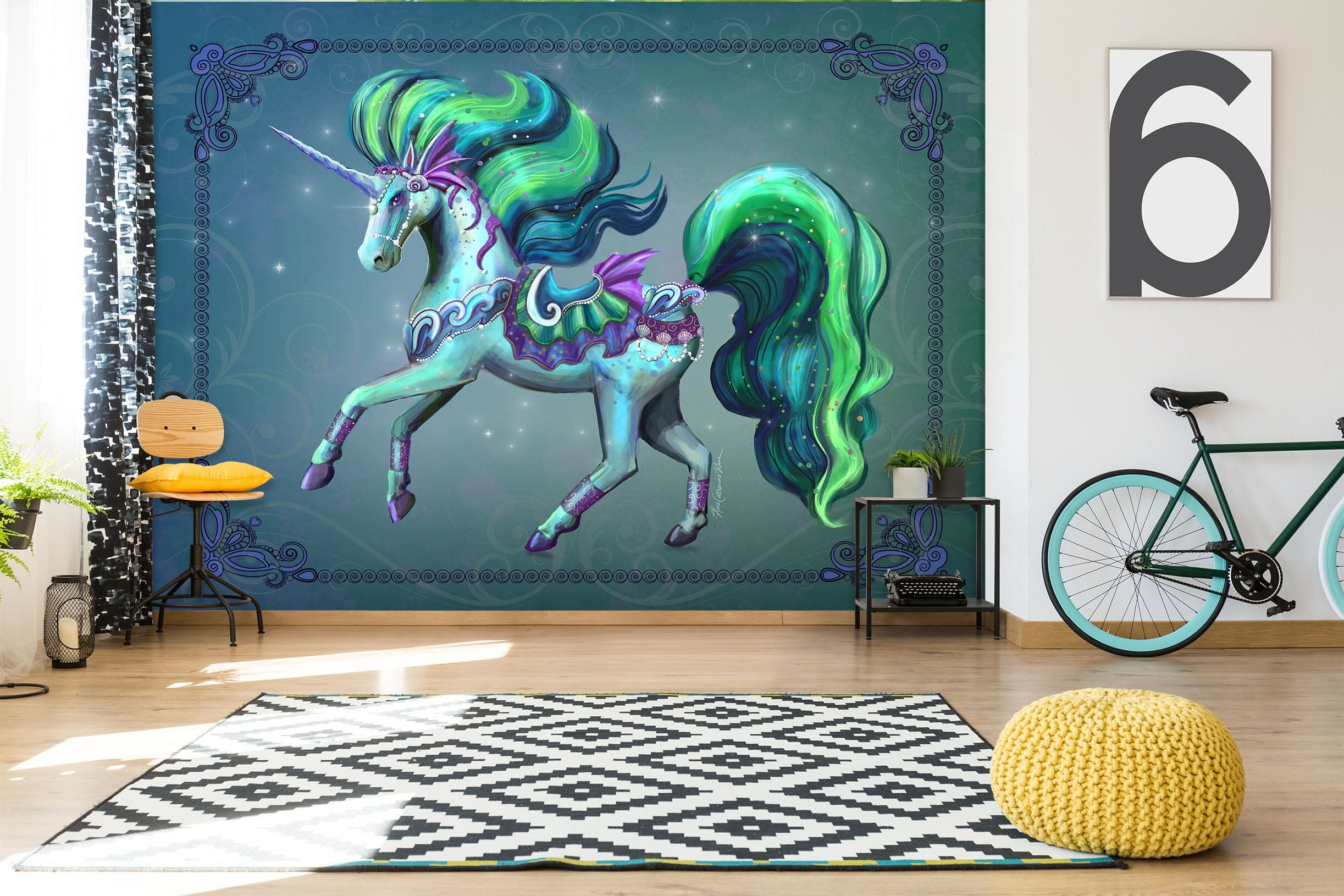 3D Green Unicorn 1415 Rose Catherine Khan Wall Mural Wall Murals Wallpaper AJ Wallpaper 2 