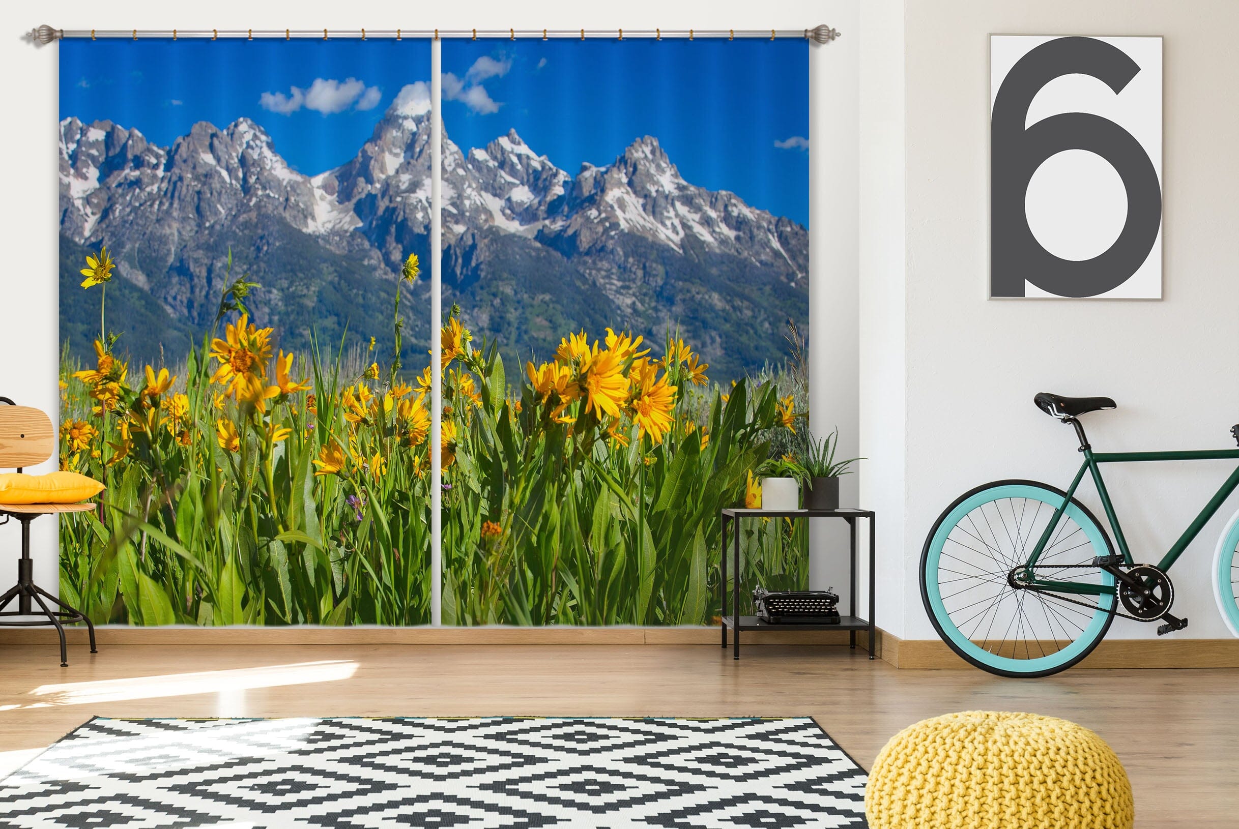 3D Mountain Wildflowers 062 Kathy Barefield Curtain Curtains Drapes Curtains AJ Creativity Home 