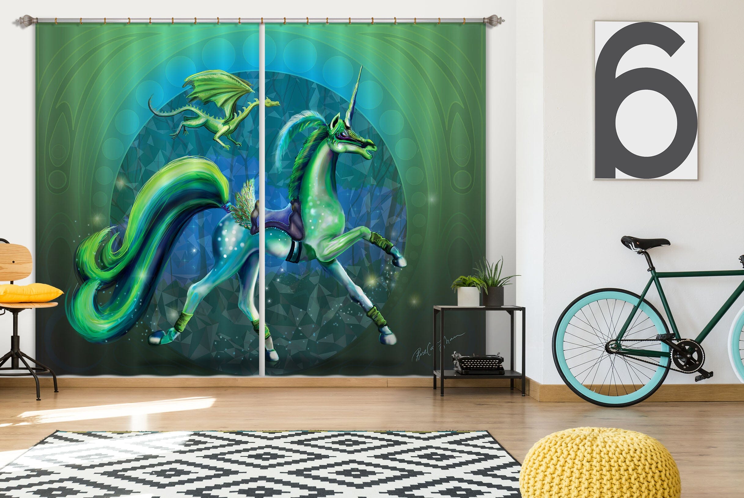 3D Moon Unicorn 122 Rose Catherine Khan Curtain Curtains Drapes Curtains AJ Creativity Home 