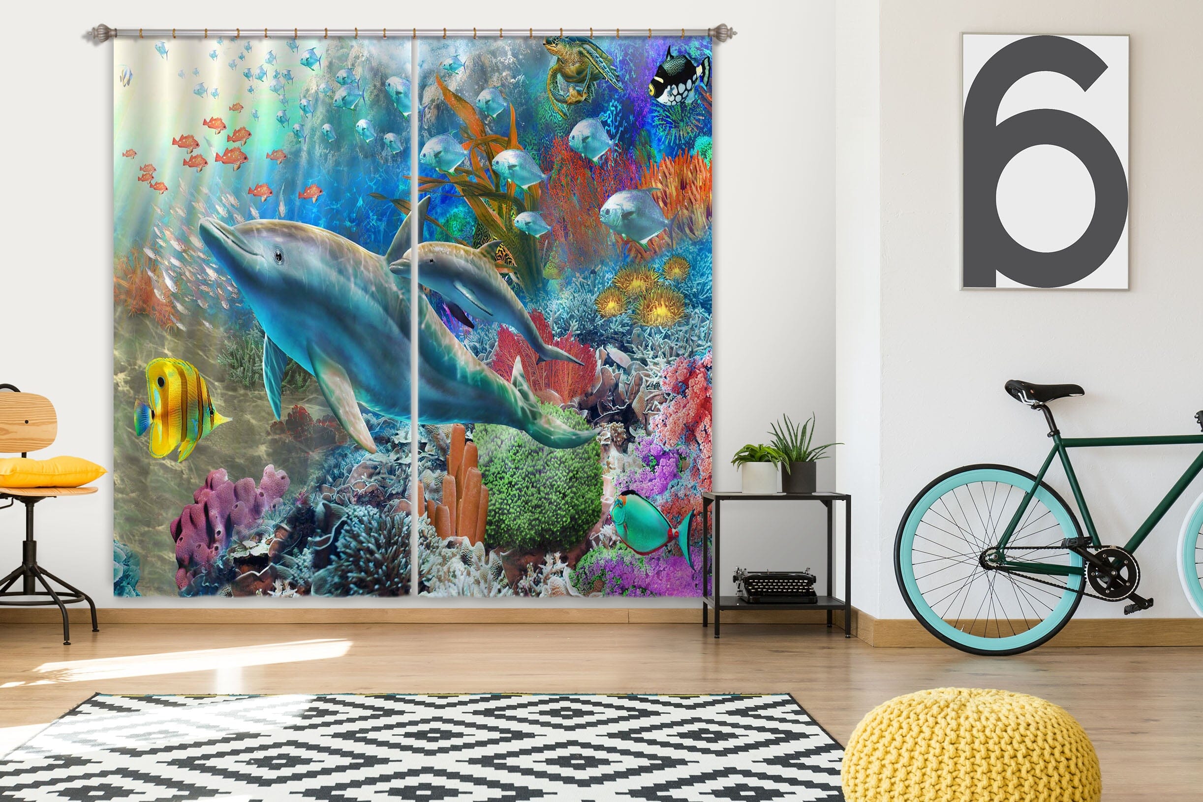 3D Colored Fish 052 Adrian Chesterman Curtain Curtains Drapes Curtains AJ Creativity Home 