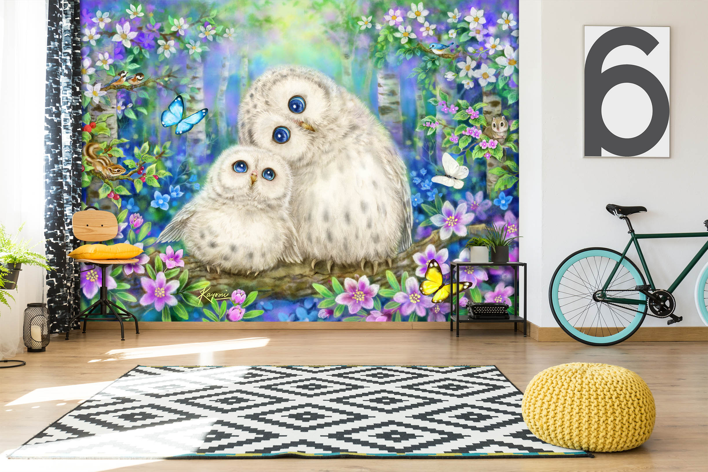 3D White Owl Butterfly 5532 Kayomi Harai Wall Mural Wall Murals