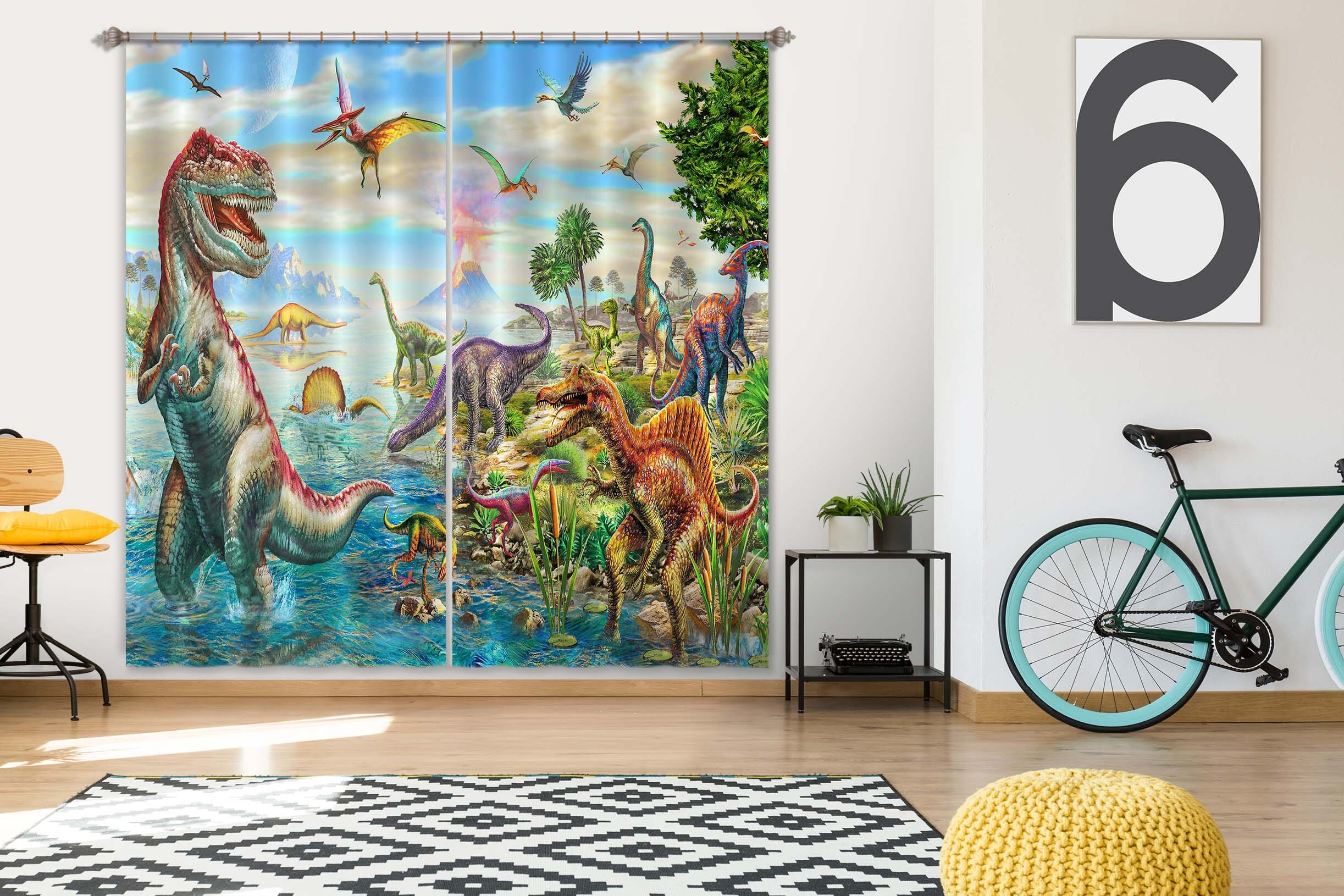 3D Dinosaur Falls 059 Adrian Chesterman Curtain Curtains Drapes Curtains AJ Creativity Home 