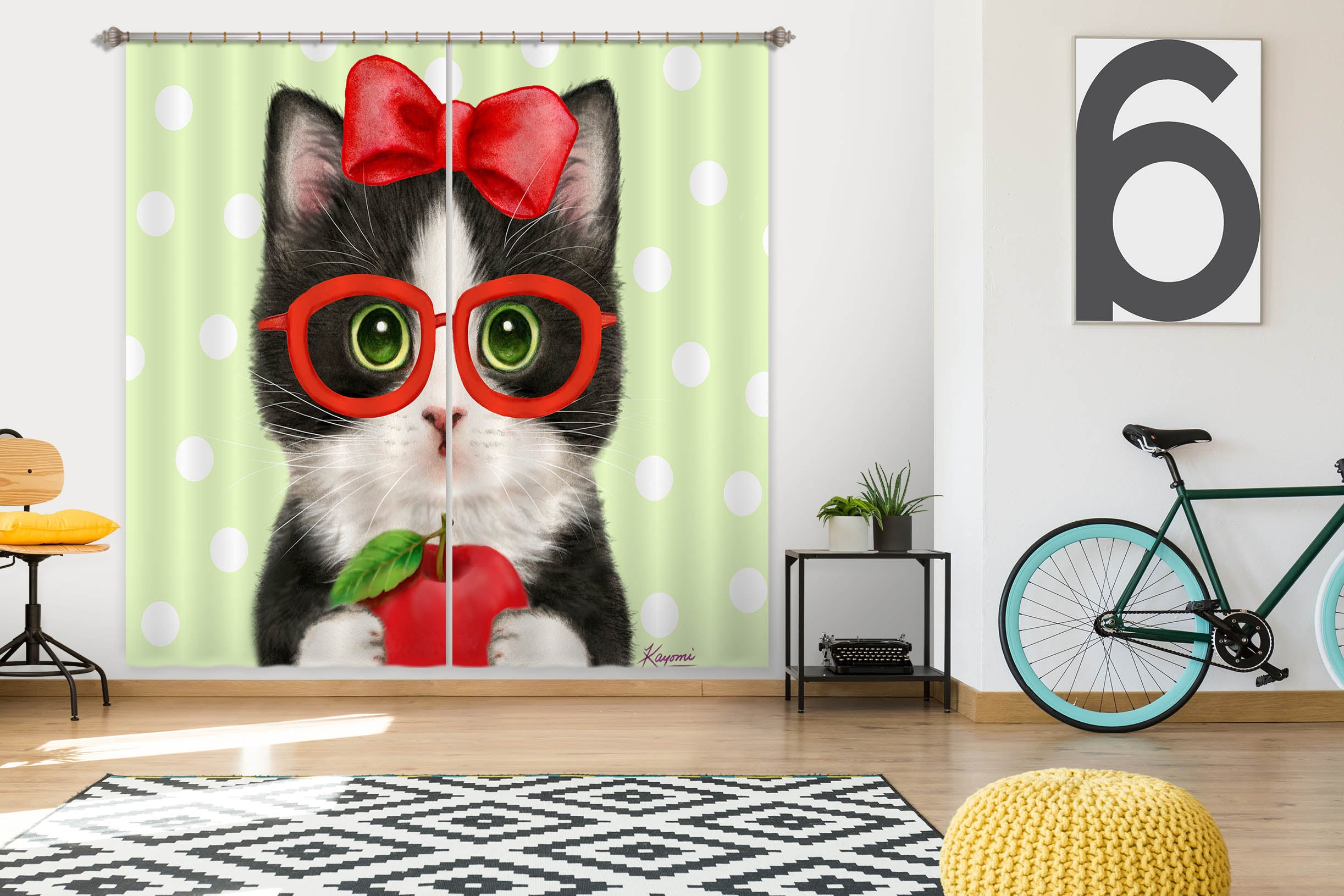 3D Apple Cat 9071 Kayomi Harai Curtain Curtains Drapes