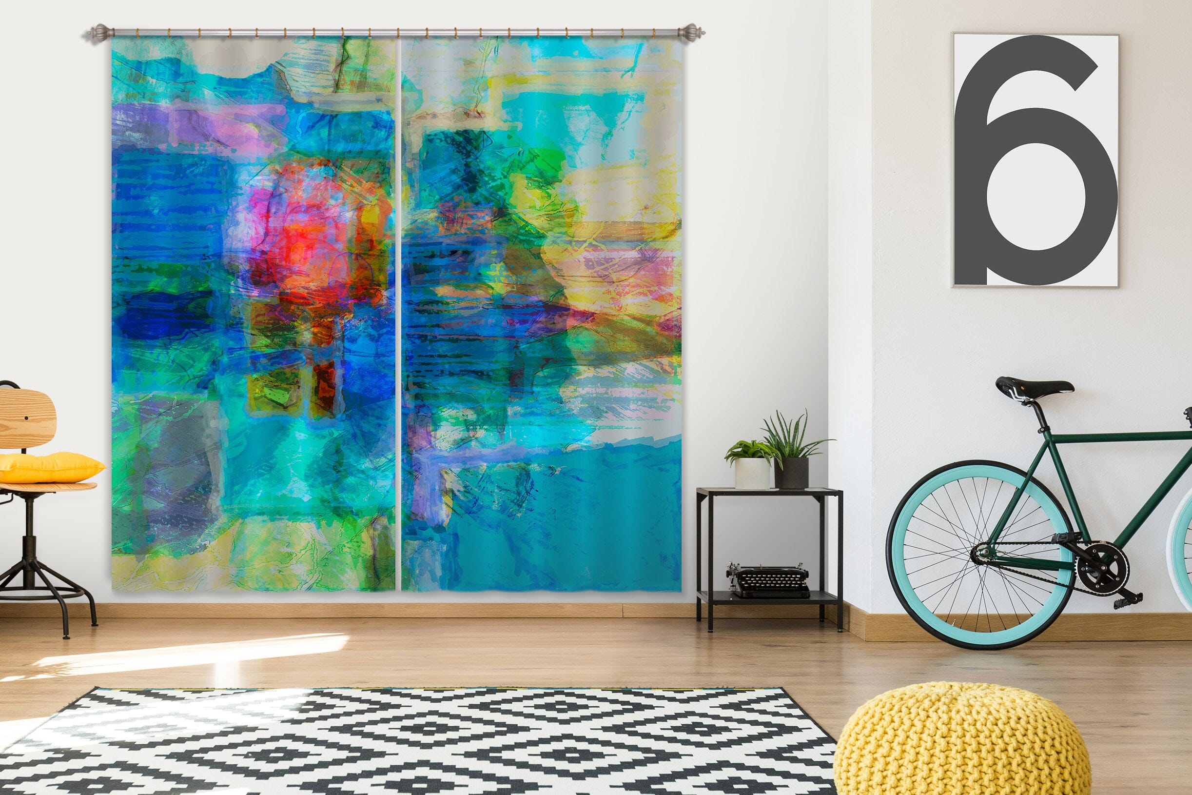3D Blue Graffiti 210 Michael Tienhaara Curtain Curtains Drapes Curtains AJ Creativity Home 