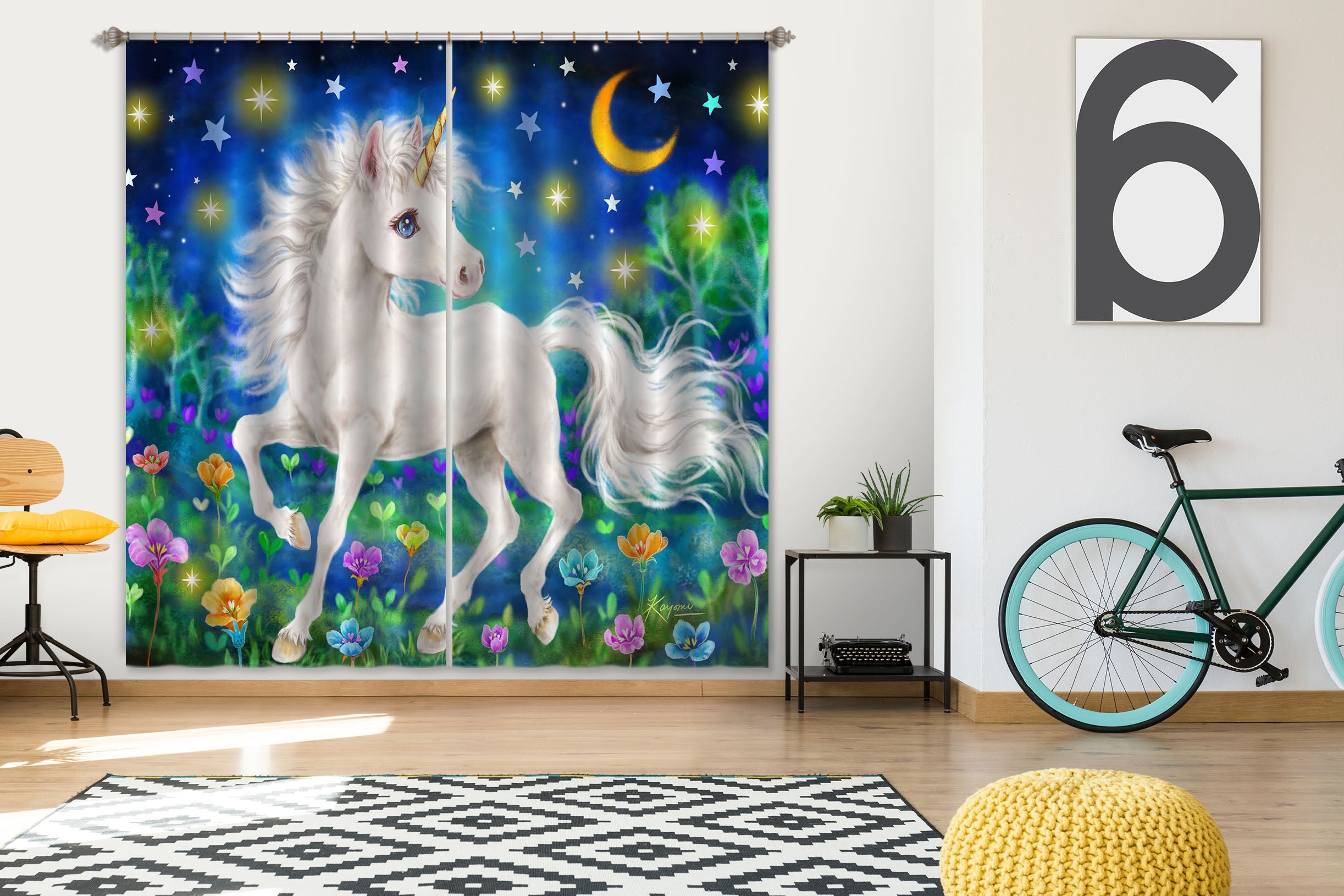 3D Unicorn Star 9019 Kayomi Harai Curtain Curtains Drapes