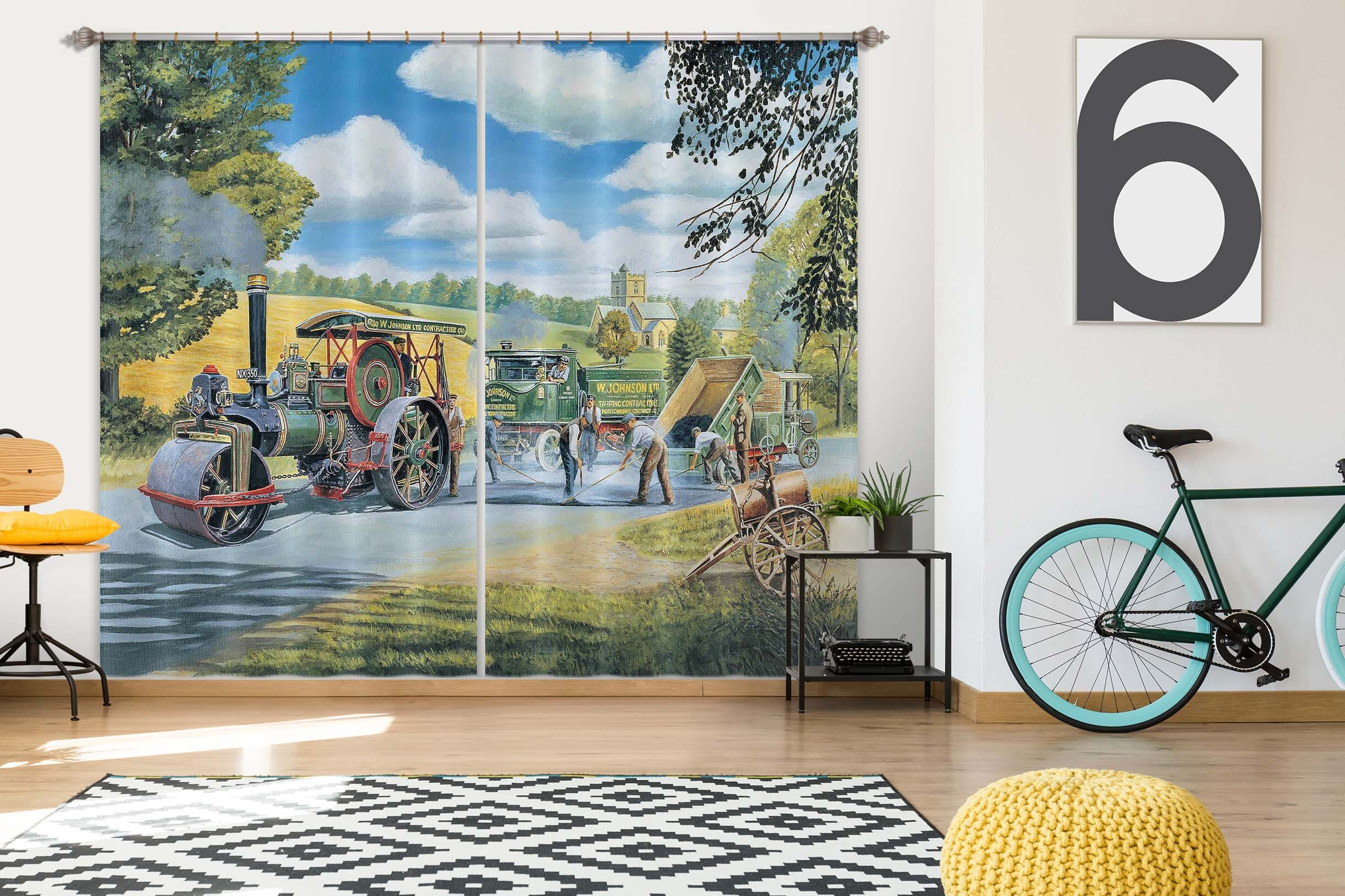 3D The Road Menders 106 Trevor Mitchell Curtain Curtains Drapes Curtains AJ Creativity Home 