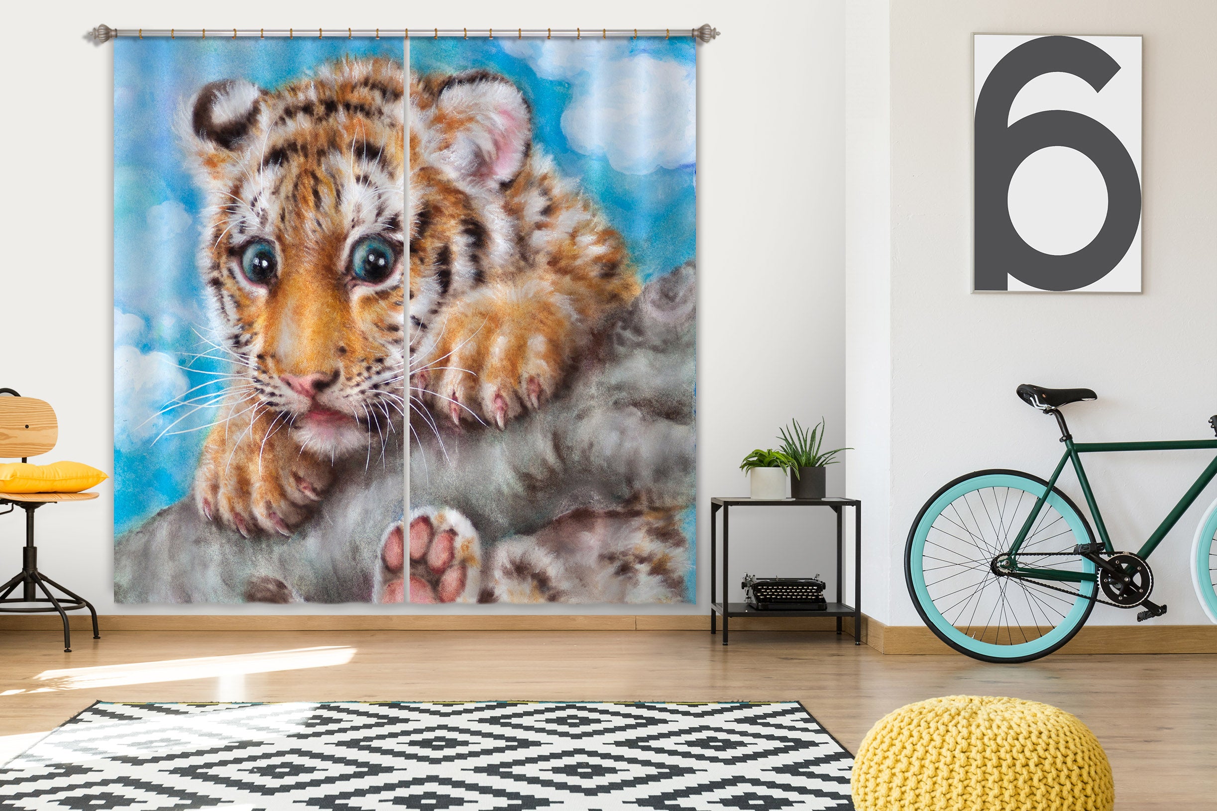 3D Baby Tiger 9067 Kayomi Harai Curtain Curtains Drapes