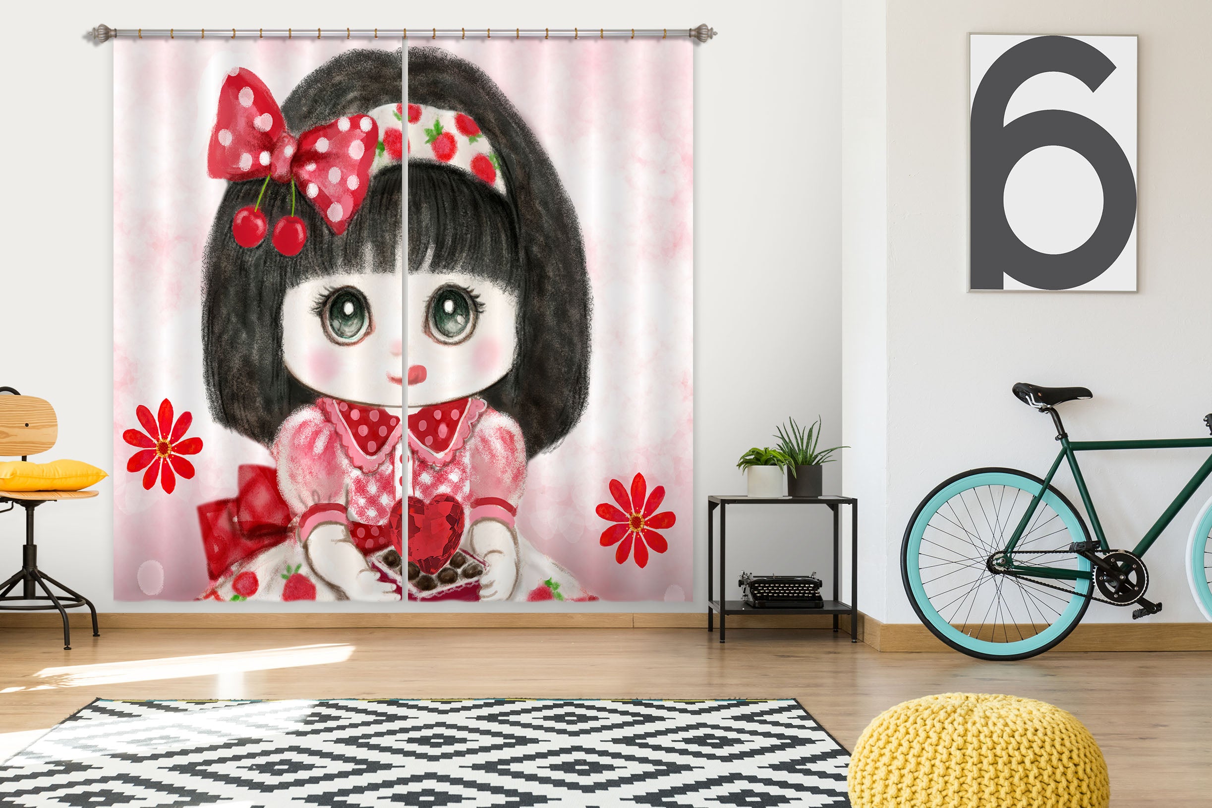 3D Strawberry Girl 9028 Kayomi Harai Curtain Curtains Drapes