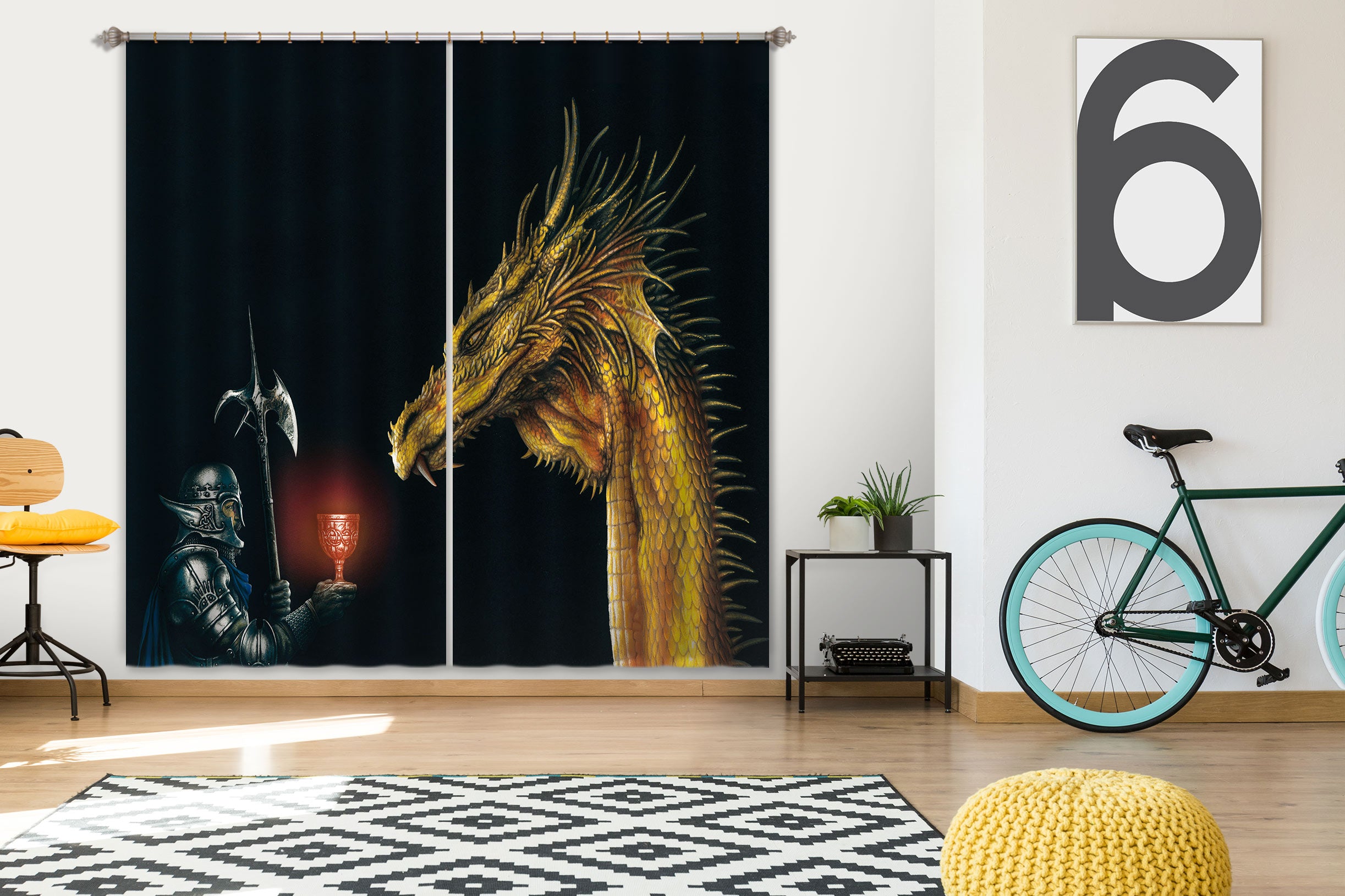 3D Armor Soldier Cup Dragon 7163 Ciruelo Curtain Curtains Drapes