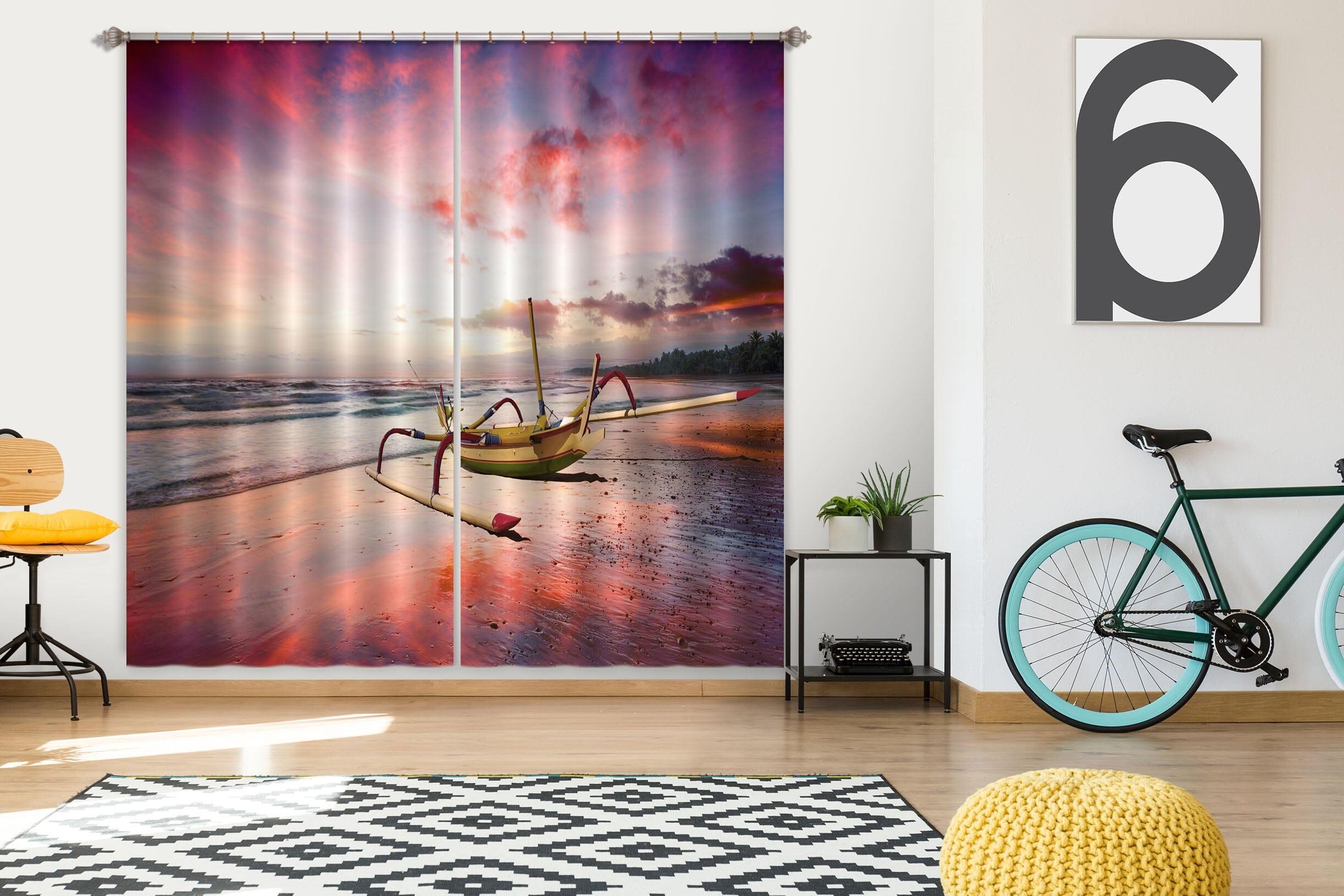 3D Sunset Beach 075 Marco Carmassi Curtain Curtains Drapes Curtains AJ Creativity Home 