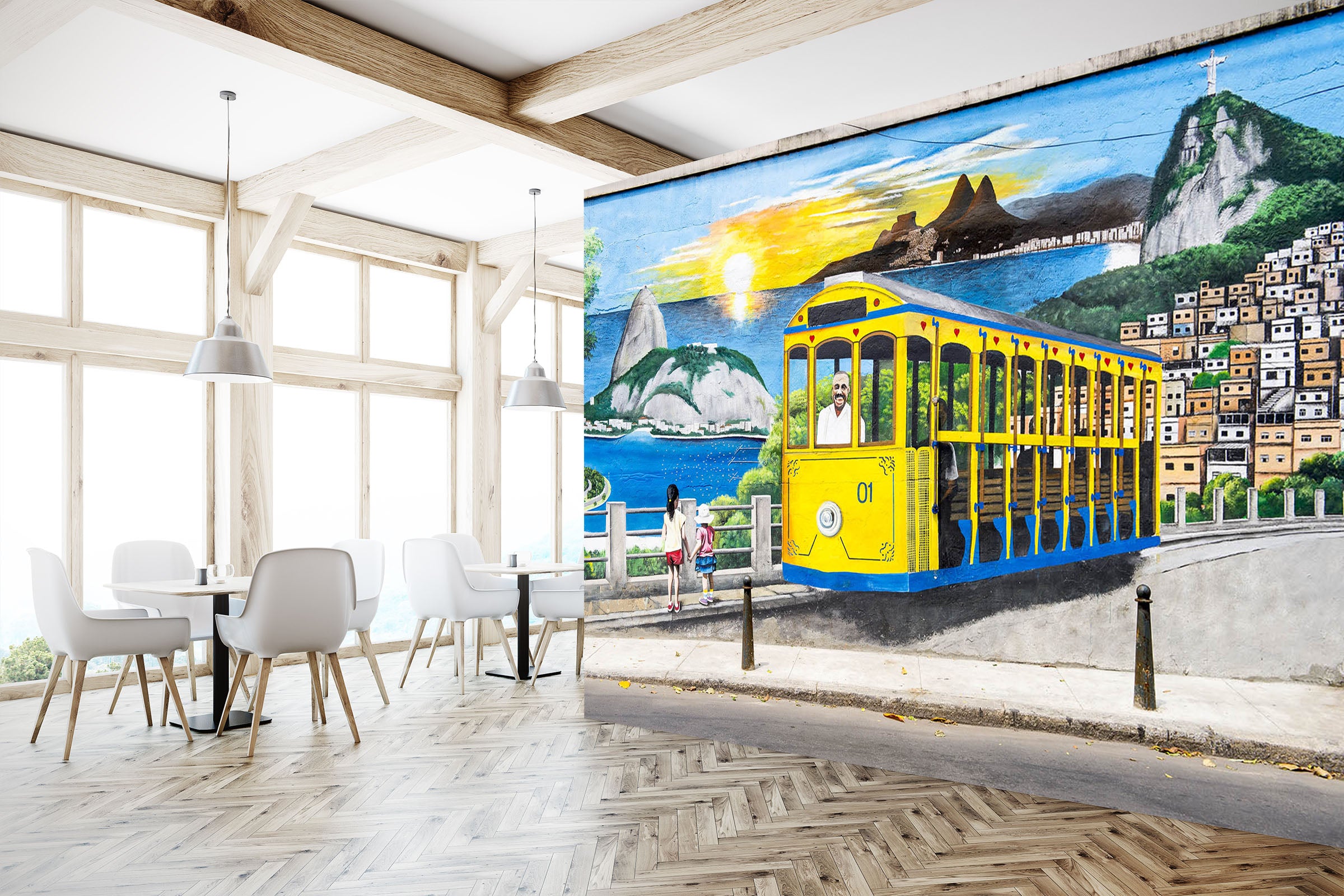 3D Bridge Bus Dusk 328 Vehicle Wall Murals