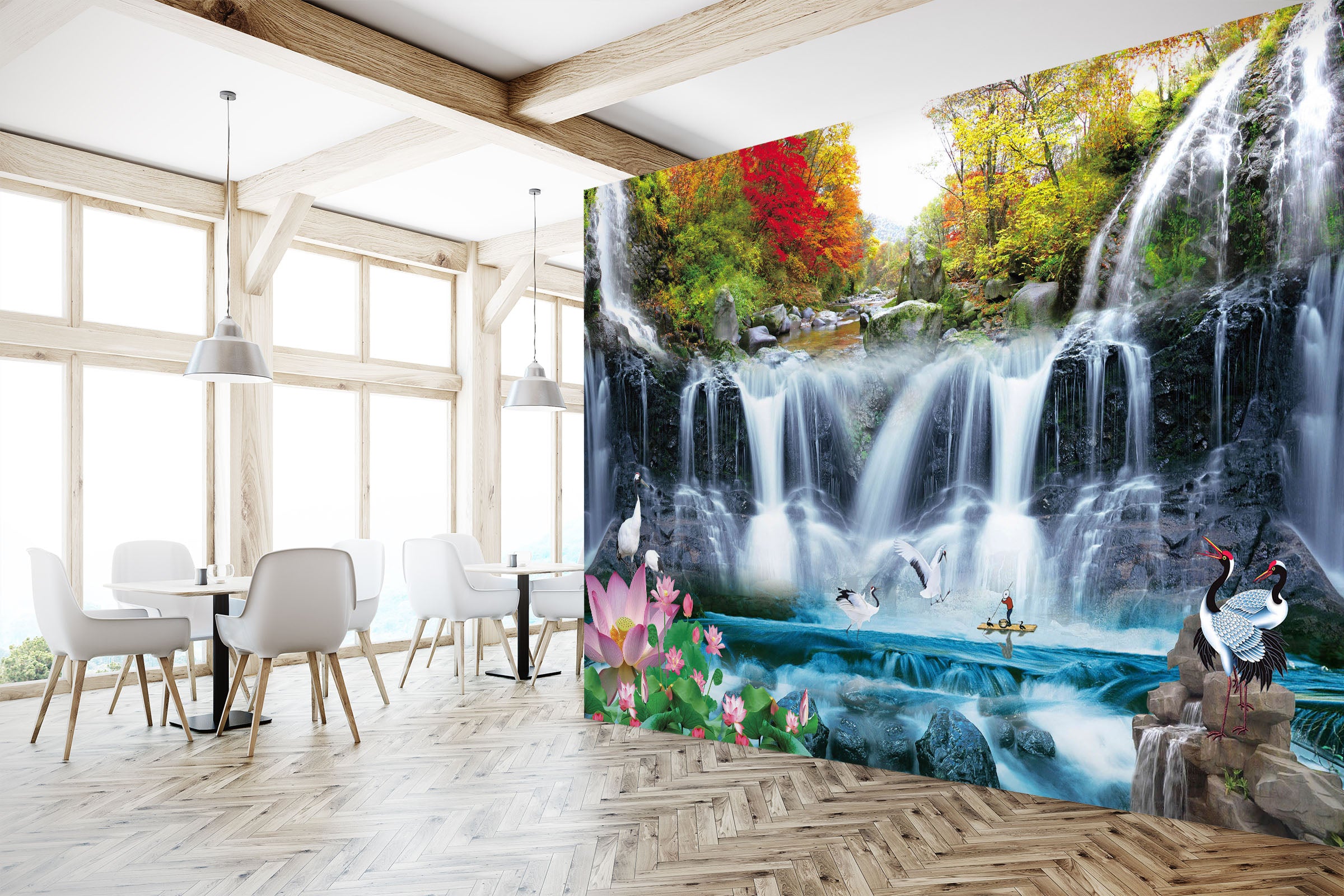 3D Alpine Waterfall 1460 Wall Murals
