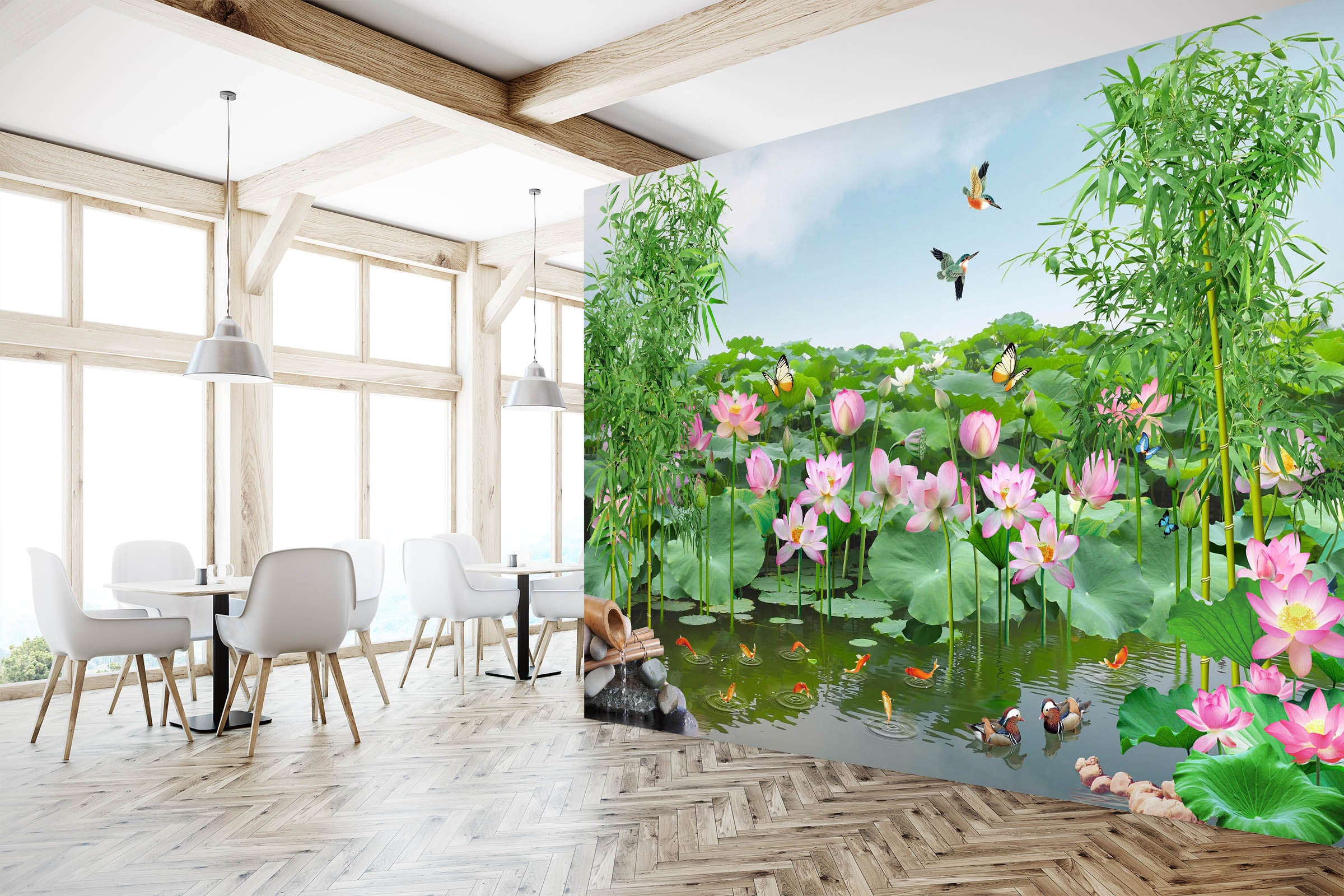 3D Lotus Pond 1591 Wall Murals