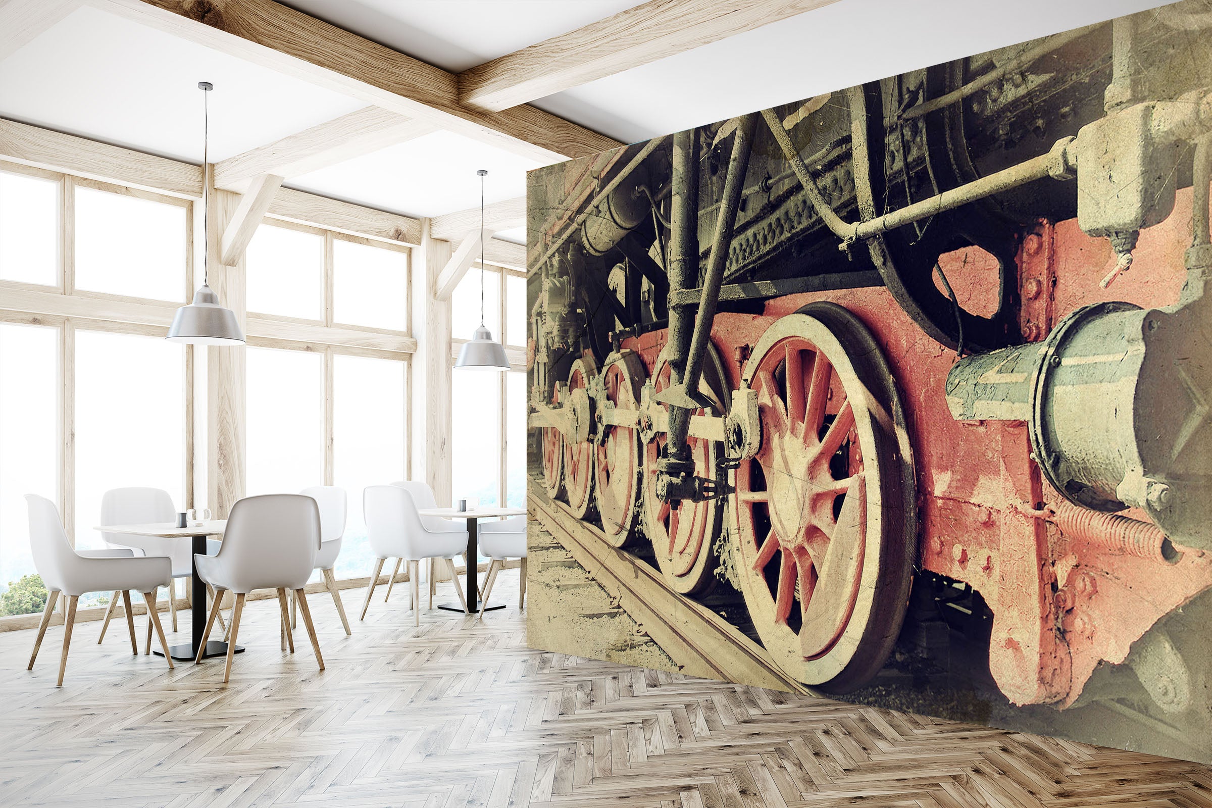 3D Vintage Train 163 Vehicle Wall Murals