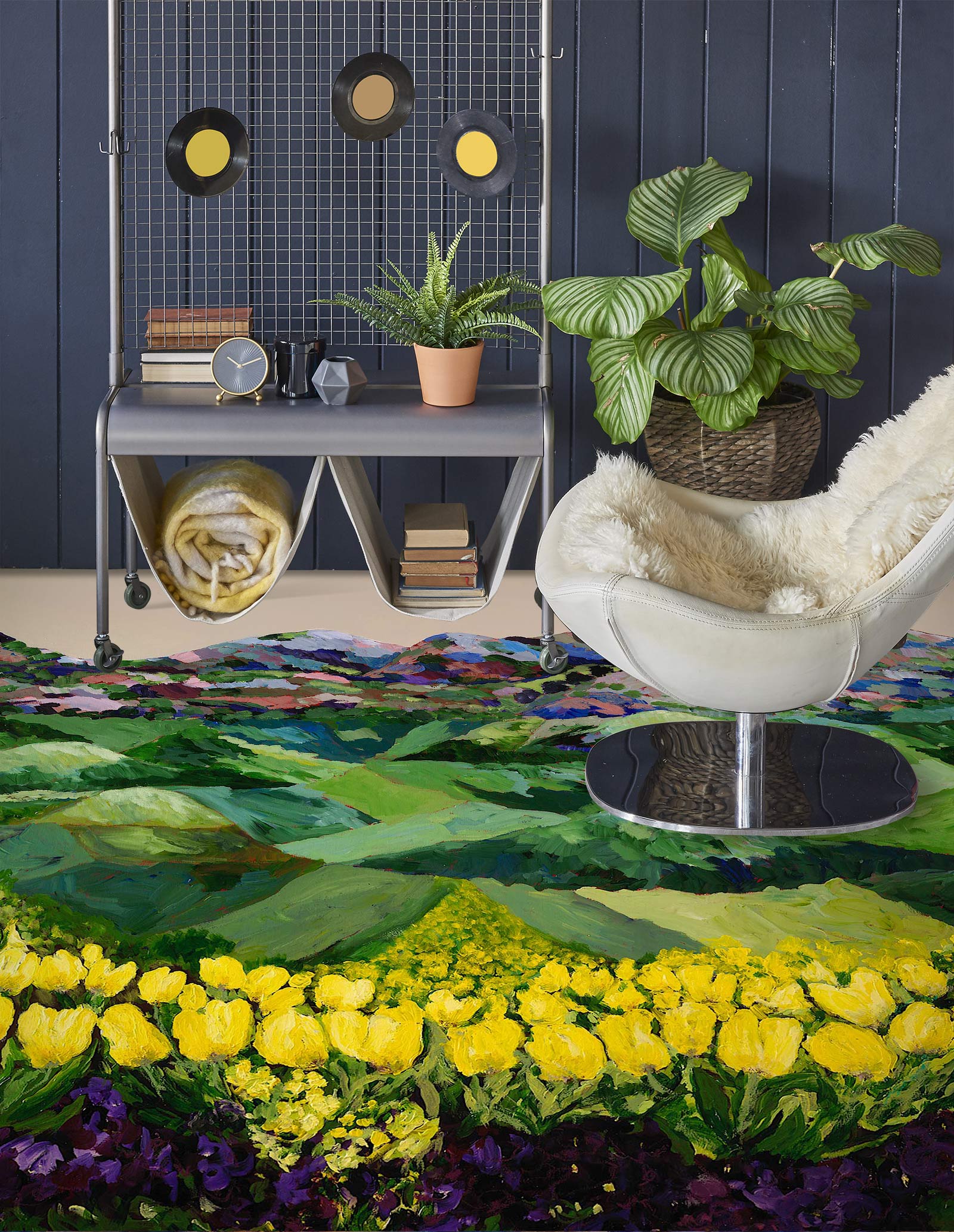 3D Green Hillside Yellow Tulips 9546 Allan P. Friedlander Floor Mural