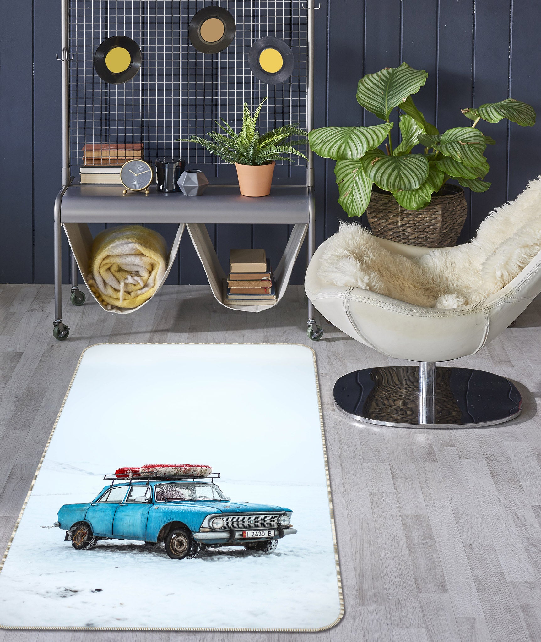 3D Snow Blue Car 68132 Vehicle Non Slip Rug Mat