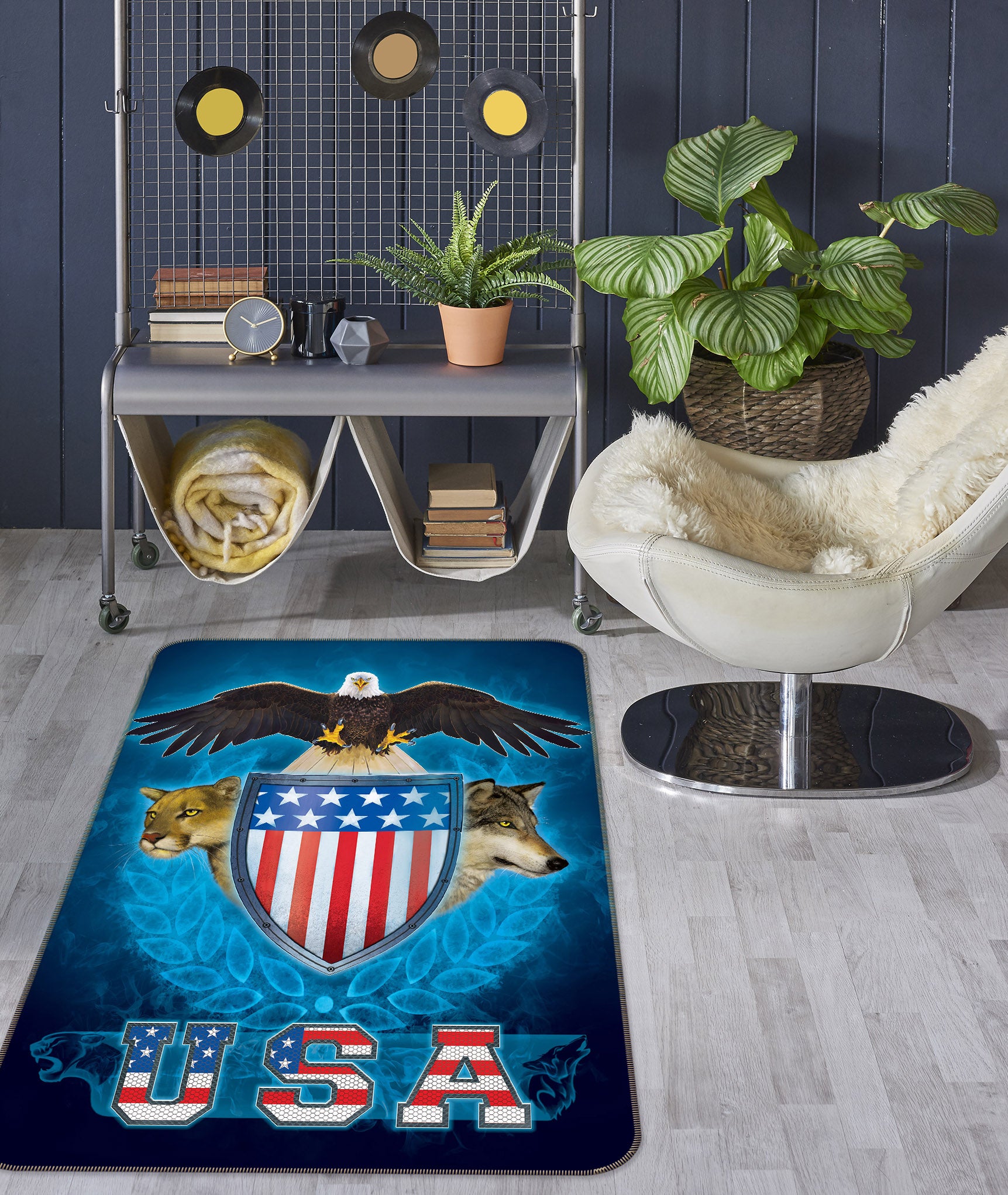 3D American Badge Eagle Lion Wolf 84272 Vincent Hie Rug Non Slip Rug Mat