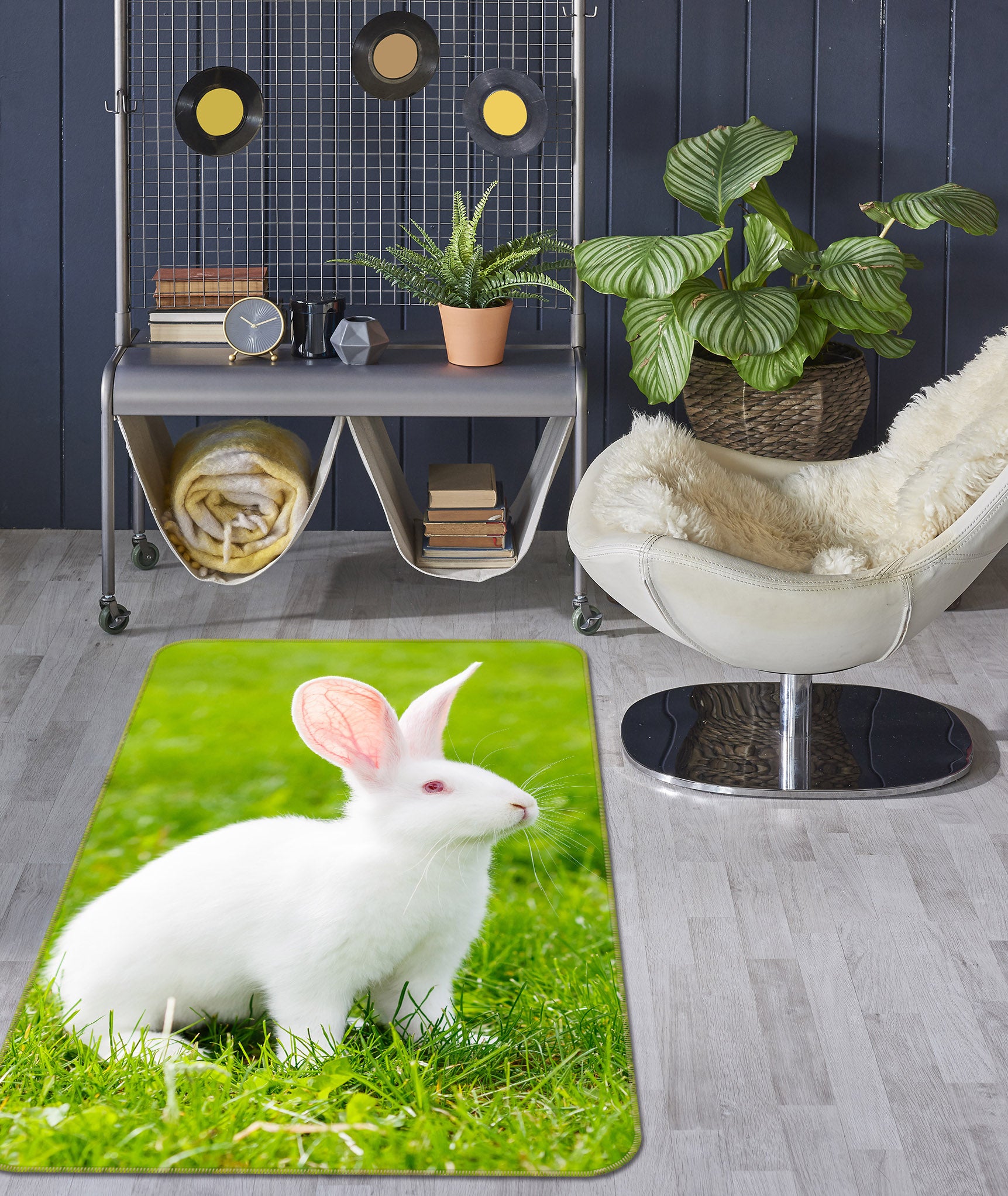 3D White Rabbit 38184 Animal Non Slip Rug Mat