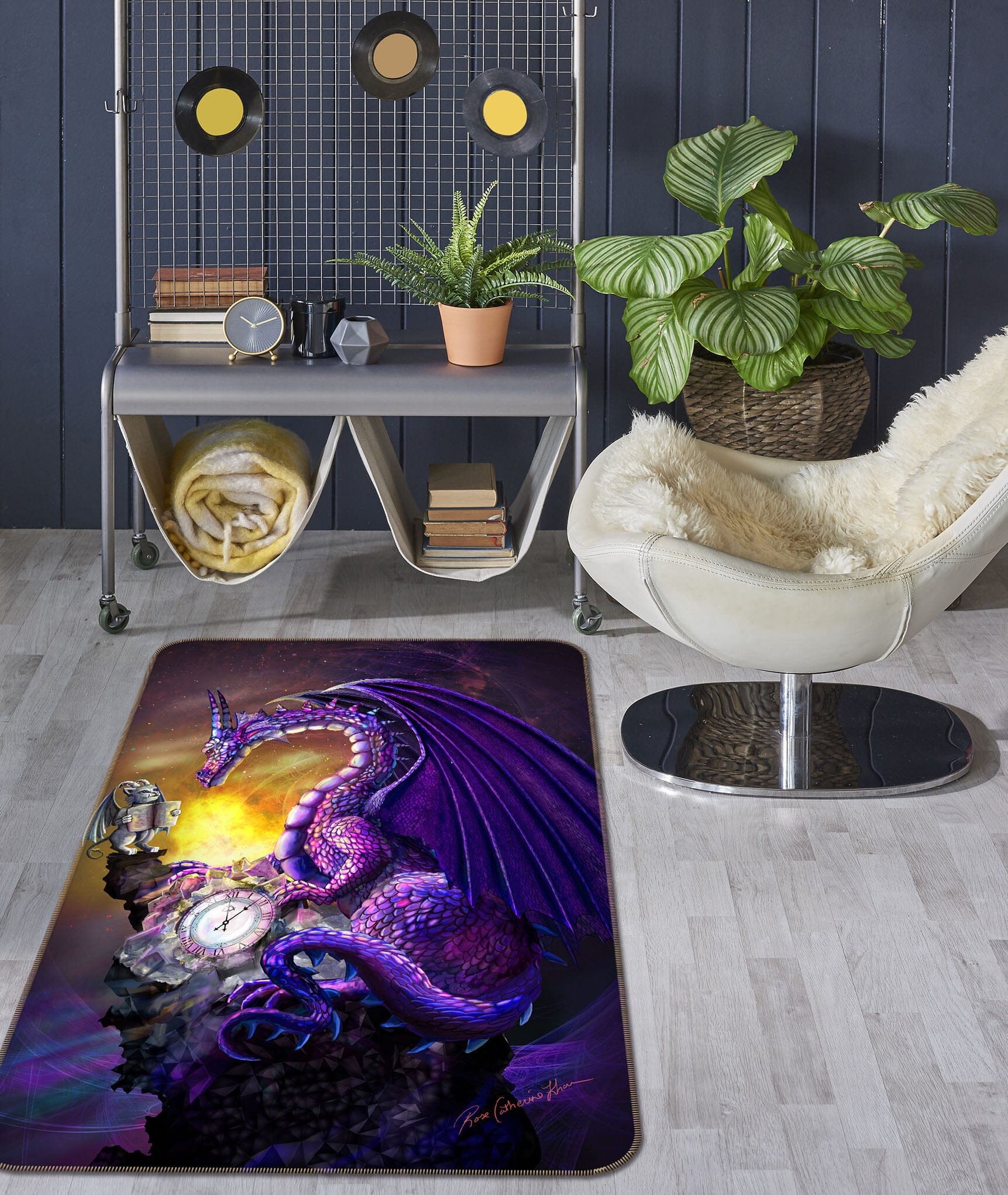 3D Clock Dragon 3035 Rose Catherine Khan Rug Non Slip Rug Mat Mat AJ Creativity Home 