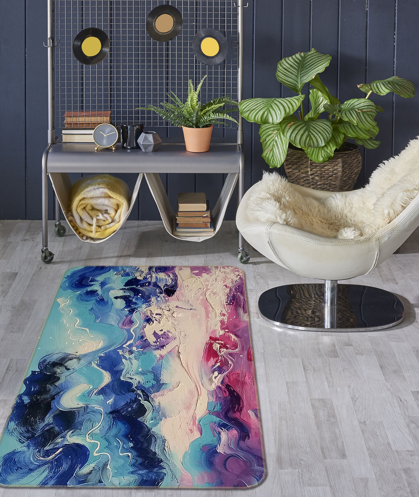 3D Blue Red Pattern 27161 Non Slip Rug Mat