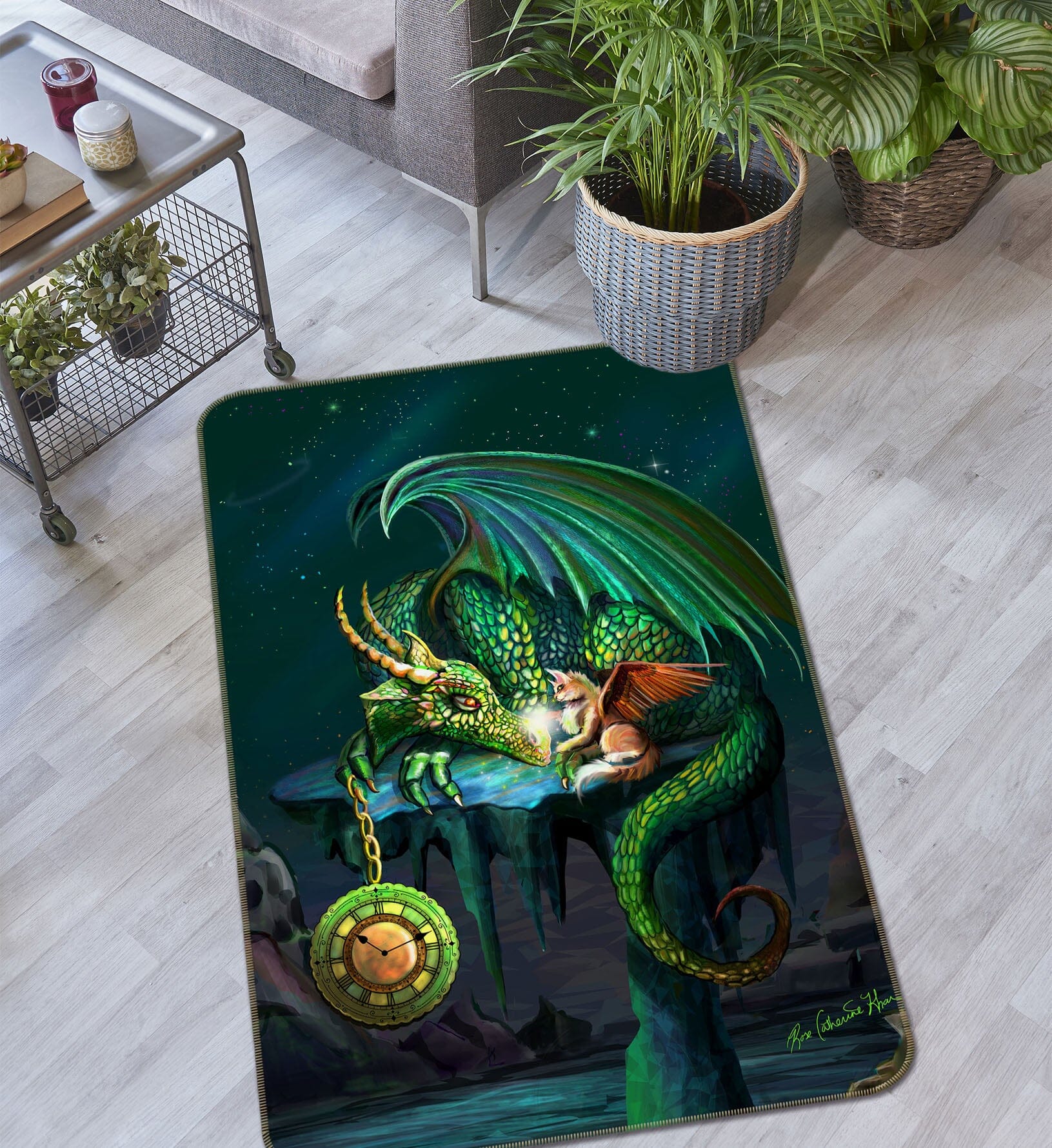 3D Green Dragon 3036 Rose Catherine Khan Rug Non Slip Rug Mat Mat AJ Creativity Home 