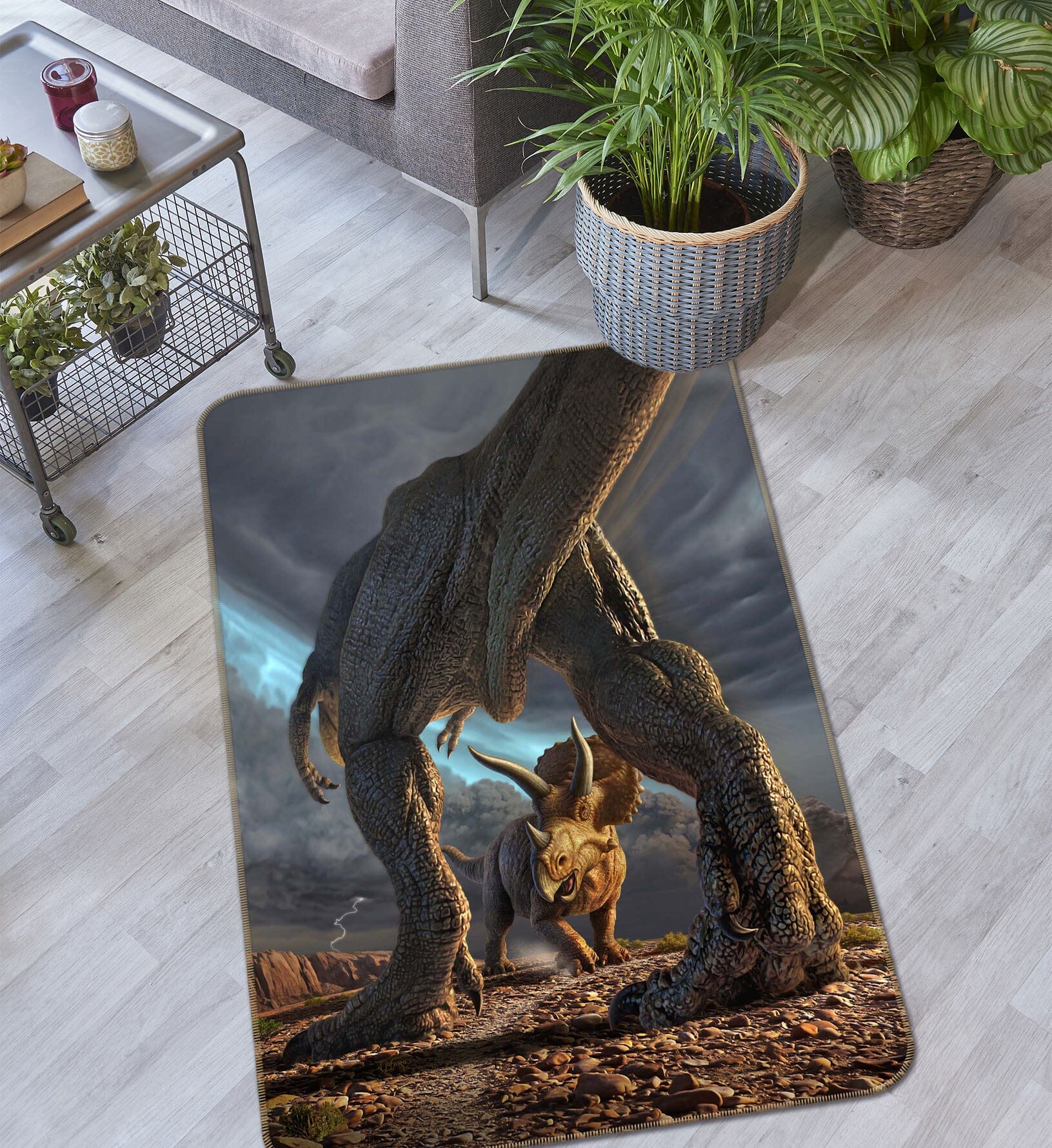 3D Dinosaur Fight 1071 Jerry LoFaro Rug Non Slip Rug Mat Mat AJ Creativity Home 