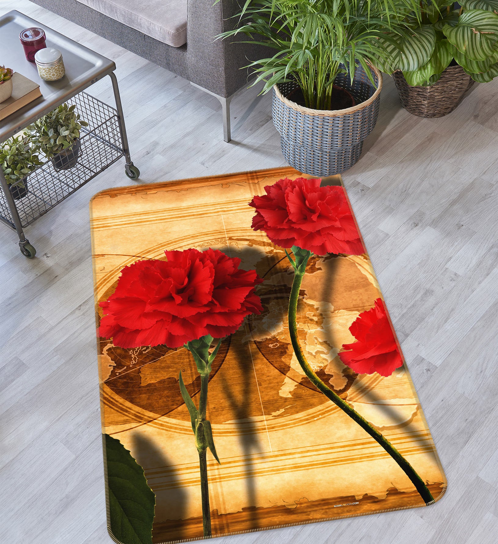 3D Red Flowers 76052 Non Slip Rug Mat