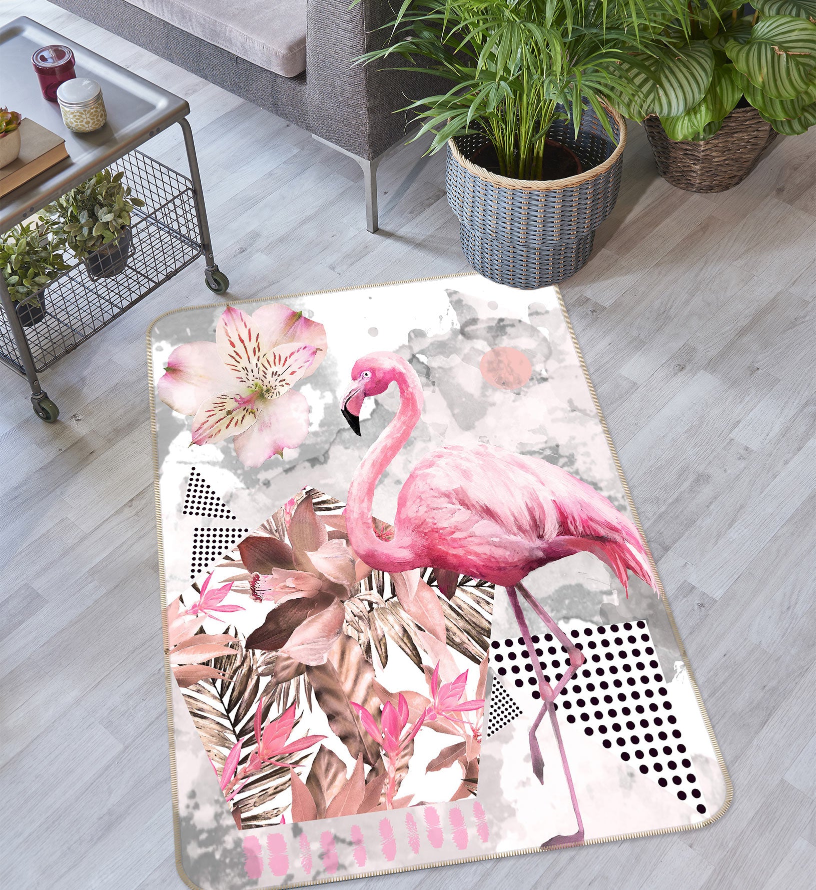 3D Flamingo Pattern 37123 Non Slip Rug Mat