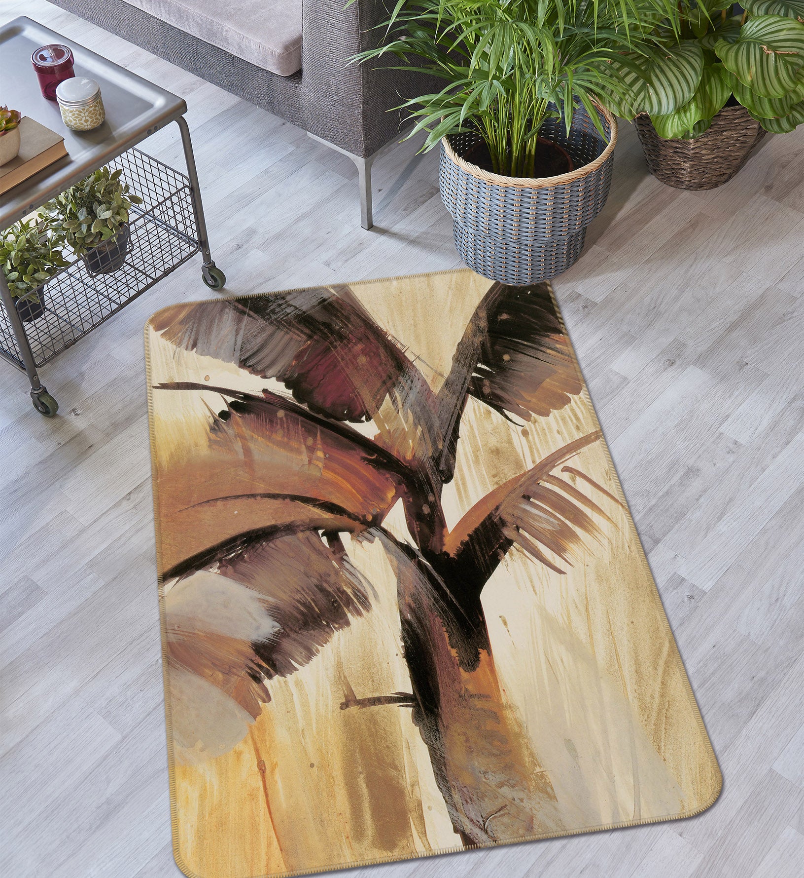 3D Coconut Tree Pattern 32198 Non Slip Rug Mat