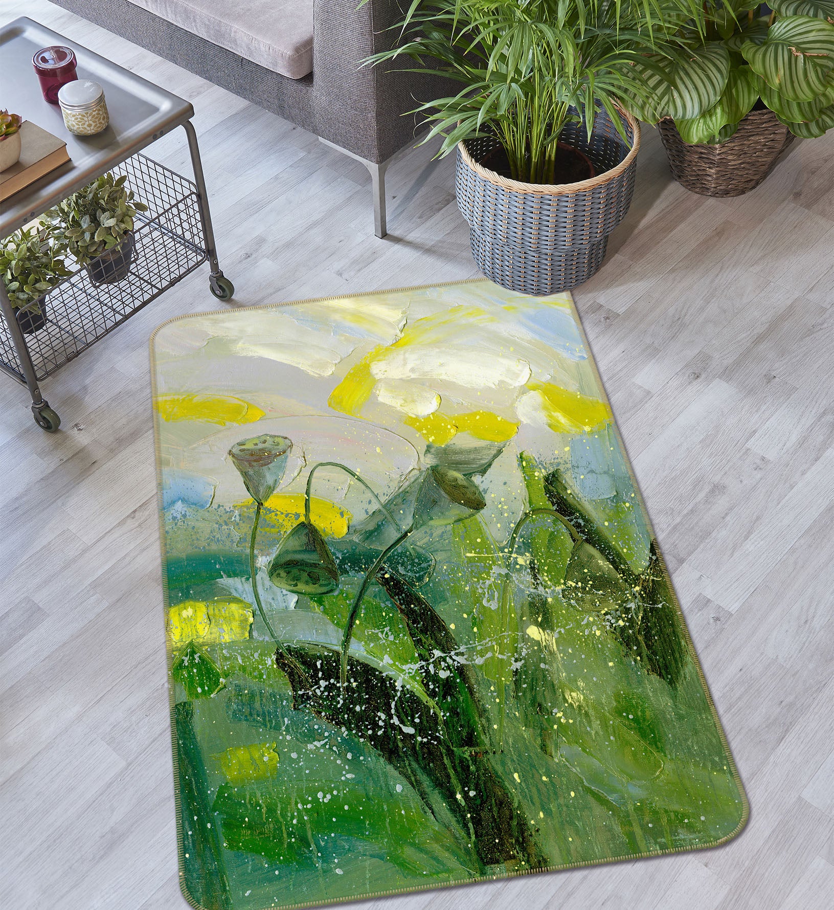 3D Flowers Green Pattern 32172 Non Slip Rug Mat