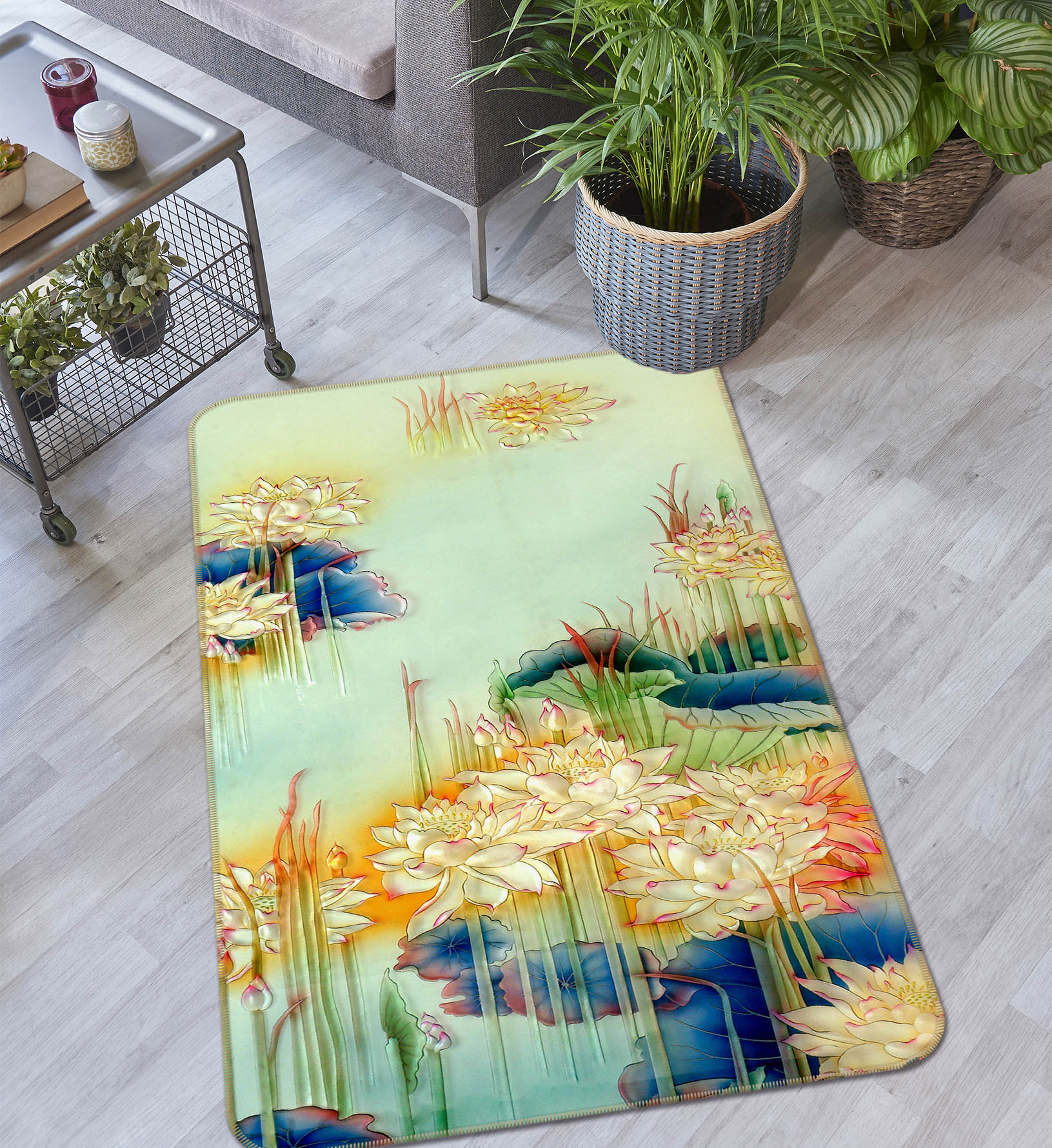 3D Lotus Pond 32222 Non Slip Rug Mat