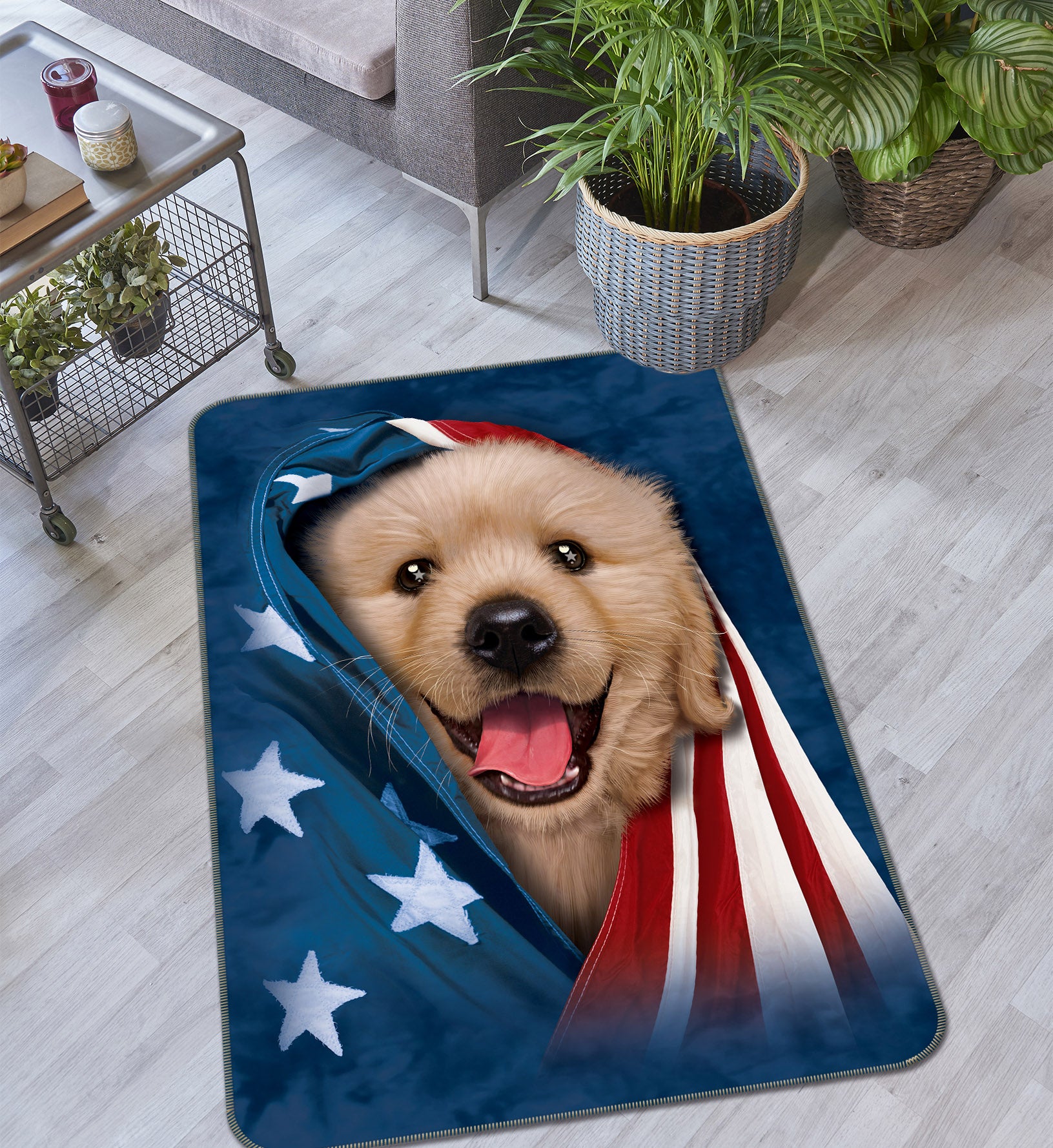 3D Dog American Flag 84188 Vincent Hie Rug Non Slip Rug Mat